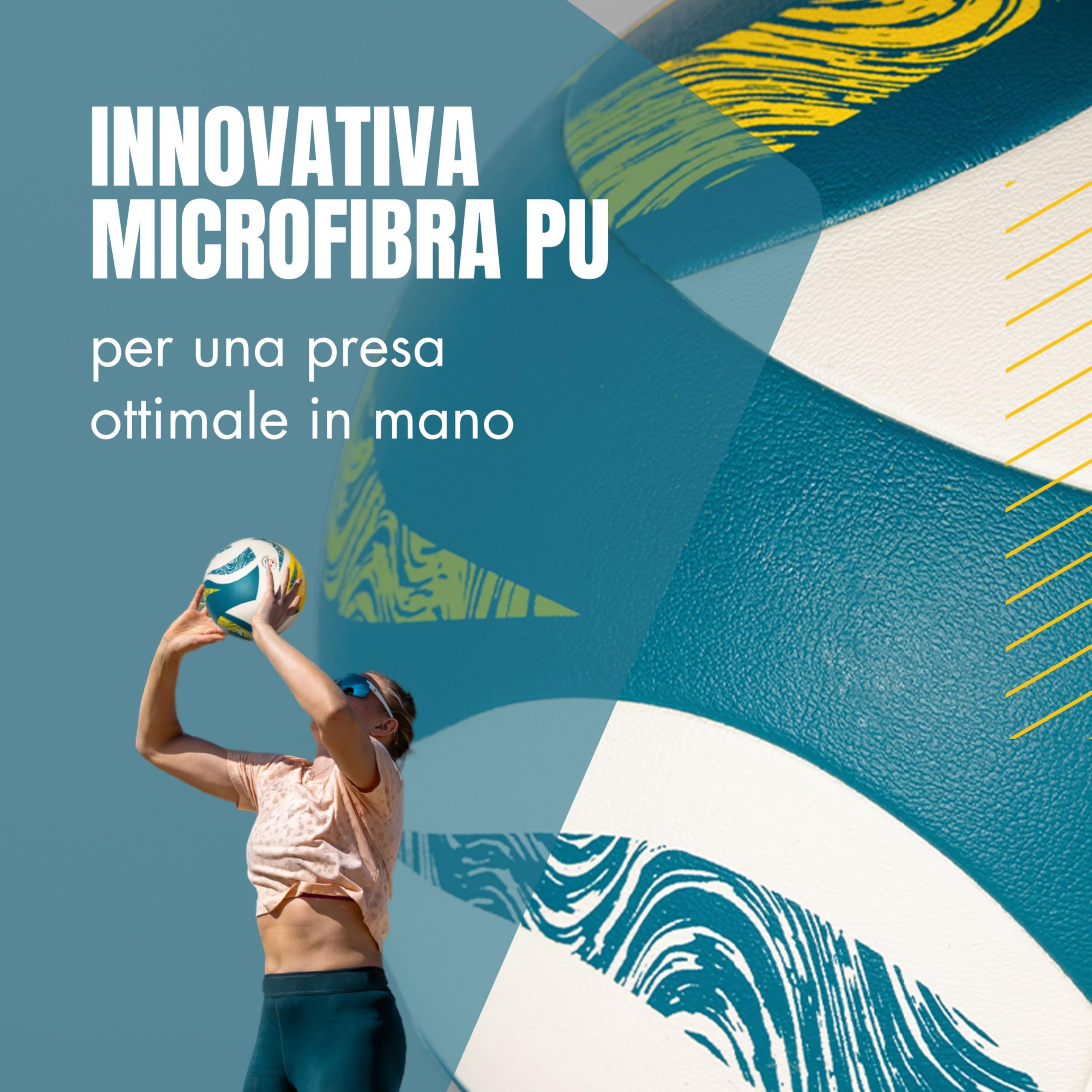 SunPro Pallone Pallavolo - Pallone Beach Volley Ufficiale, Confermato DVV, Misura 5, Superficie in Morbida Microfibra PU – per Spiaggia e Sport all’Aperto, Idea Regalo