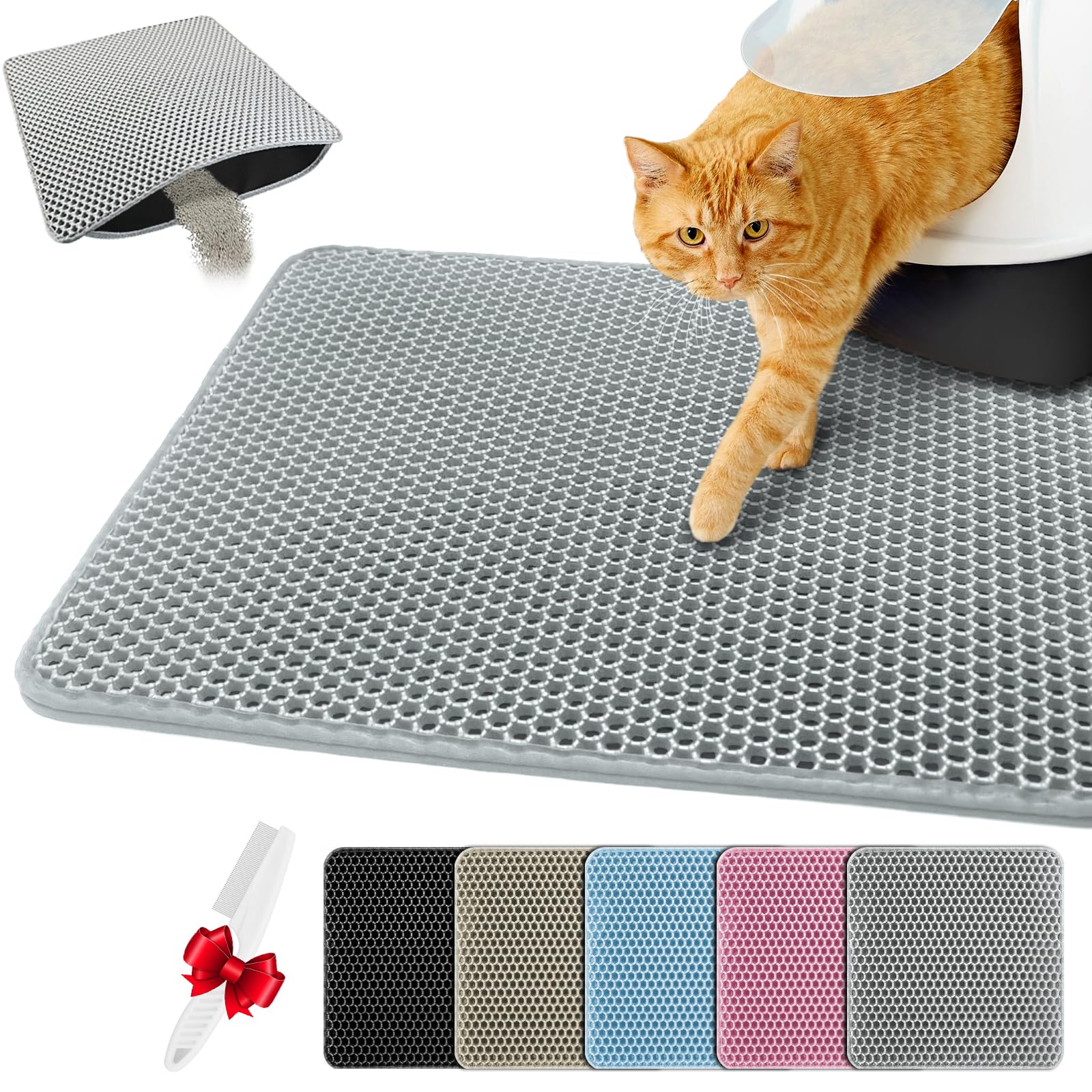 Blissstorm Katzenklo Matte 60X90cm,Doppelschicht EVA Katzenmatte | Wasserundurchlässig - Geruchsneutral & Anti-Rutsch Katzenstreumatte , Einfache Reinigung katzenklomatte für Alle Katzen