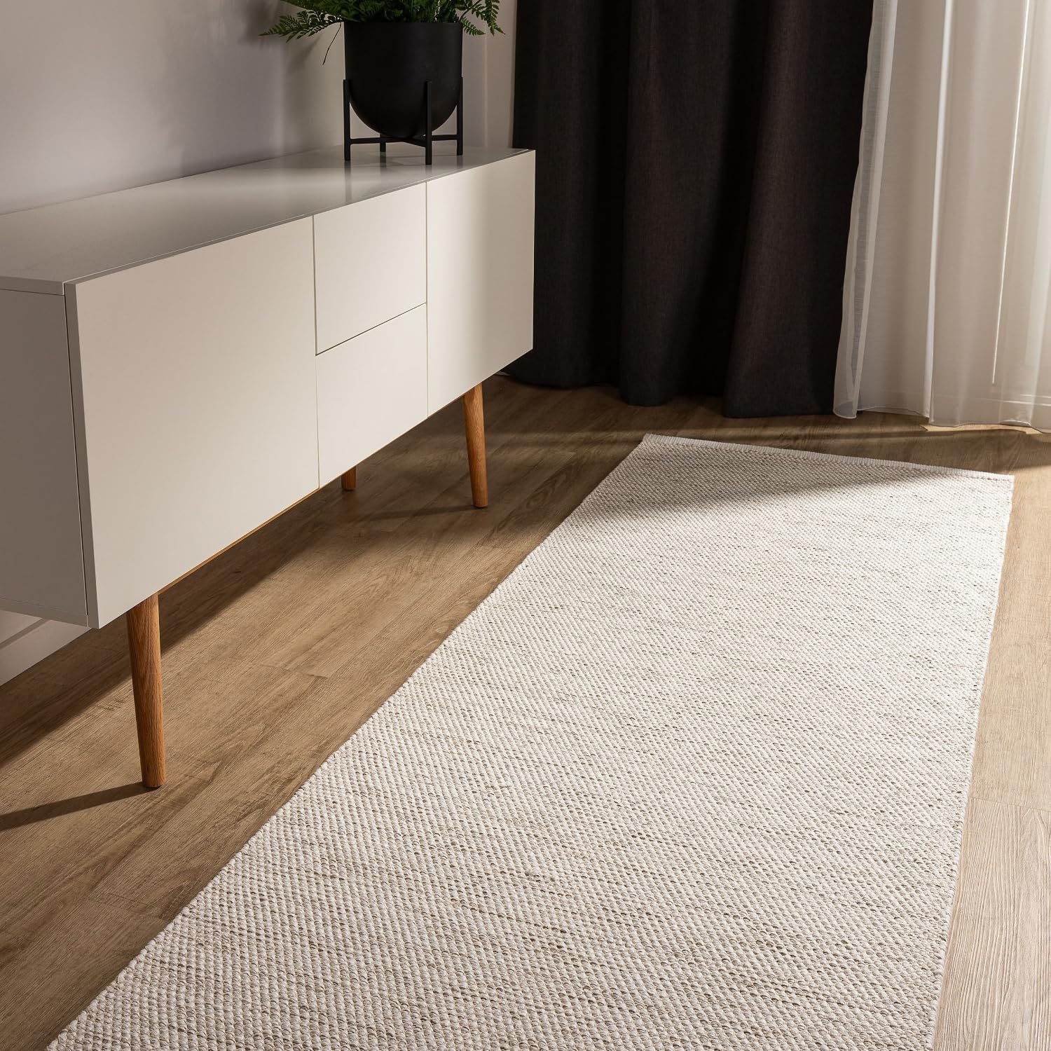 benuta Basic Tapis Coton Tissé à la Main Ron - Crème 80x250 cm - 100% Naturel - Style: Laine, Uni, Minimaliste - Entretien Facile pour Salon, Chambre, Bureau, Couloir
