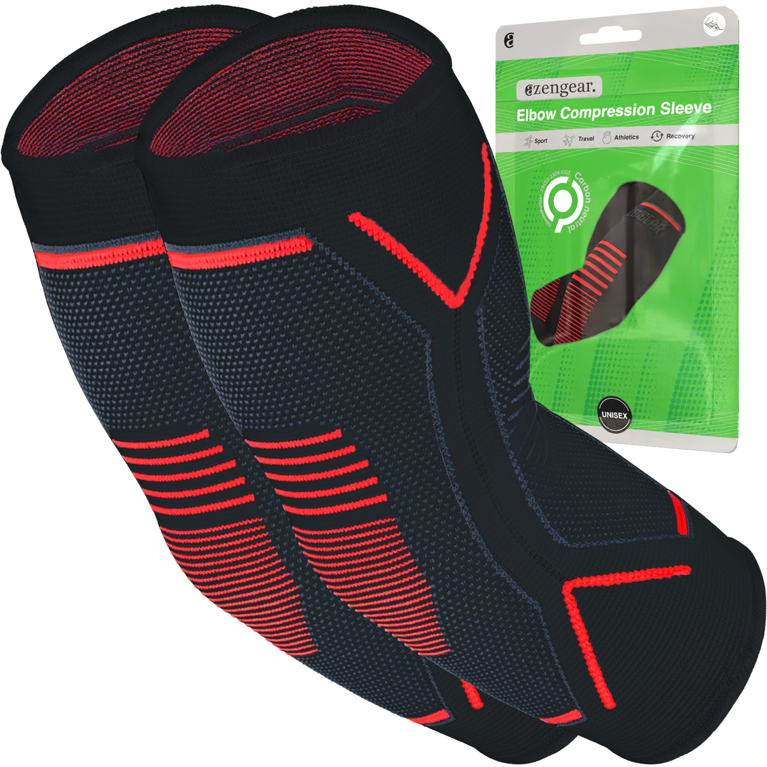aZengear Ellenbogenbandage 2‑Pack | kompressions Sleeve zur Tennisarm- & Golfarm-Unterstützung | Ellenbogenbandage Herren & Damen für Kraftsport, Gewichtheben, Arthritis, Tendinitis (XL)