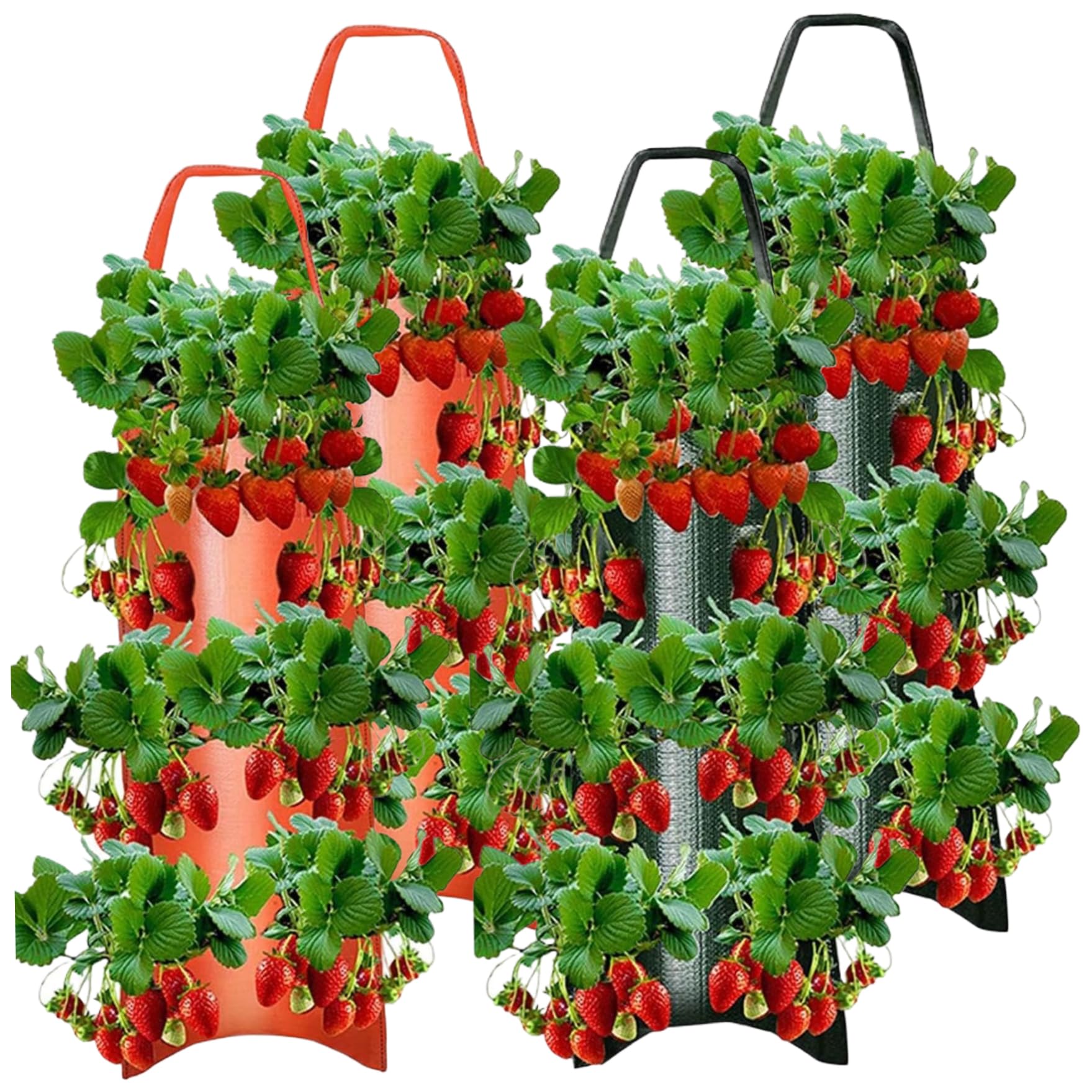 Vistnale Green+Orange Strawberry Planter, 4Pcs 8 Holes Hanging Strawberry Planter, Breathable Grow Bags, 23.6X9.8 Outdoor Wall For Garden Herbs Flowers Mint Tomatoes|Grow Bags