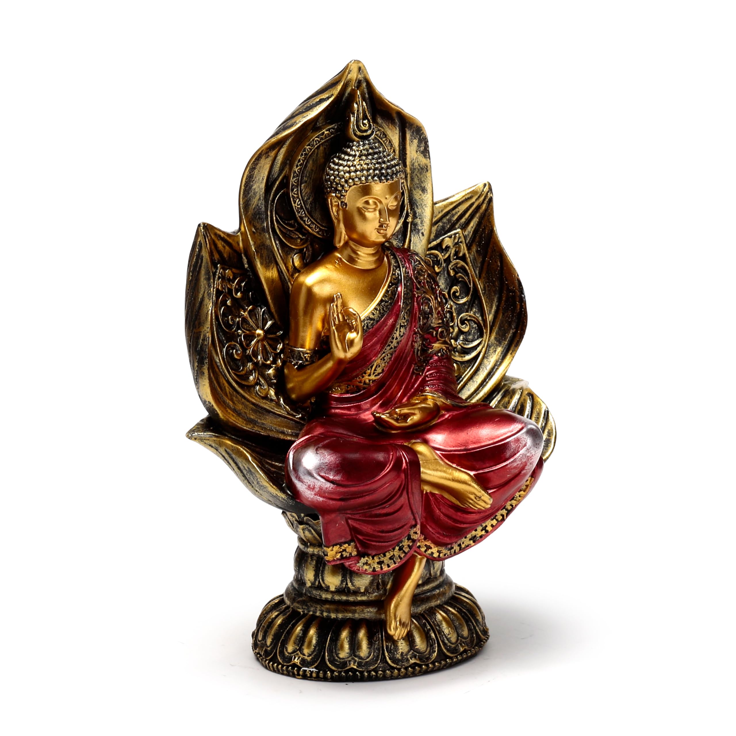 Puckator Red & Gold Thai Buddha Seated Lotus - Cute Room Decor - Aesthetic Feng Shui Meditation Accessories - Garden Ornaments - Shelf Desk Decorations - Mindfulness Home Gifts - Statues