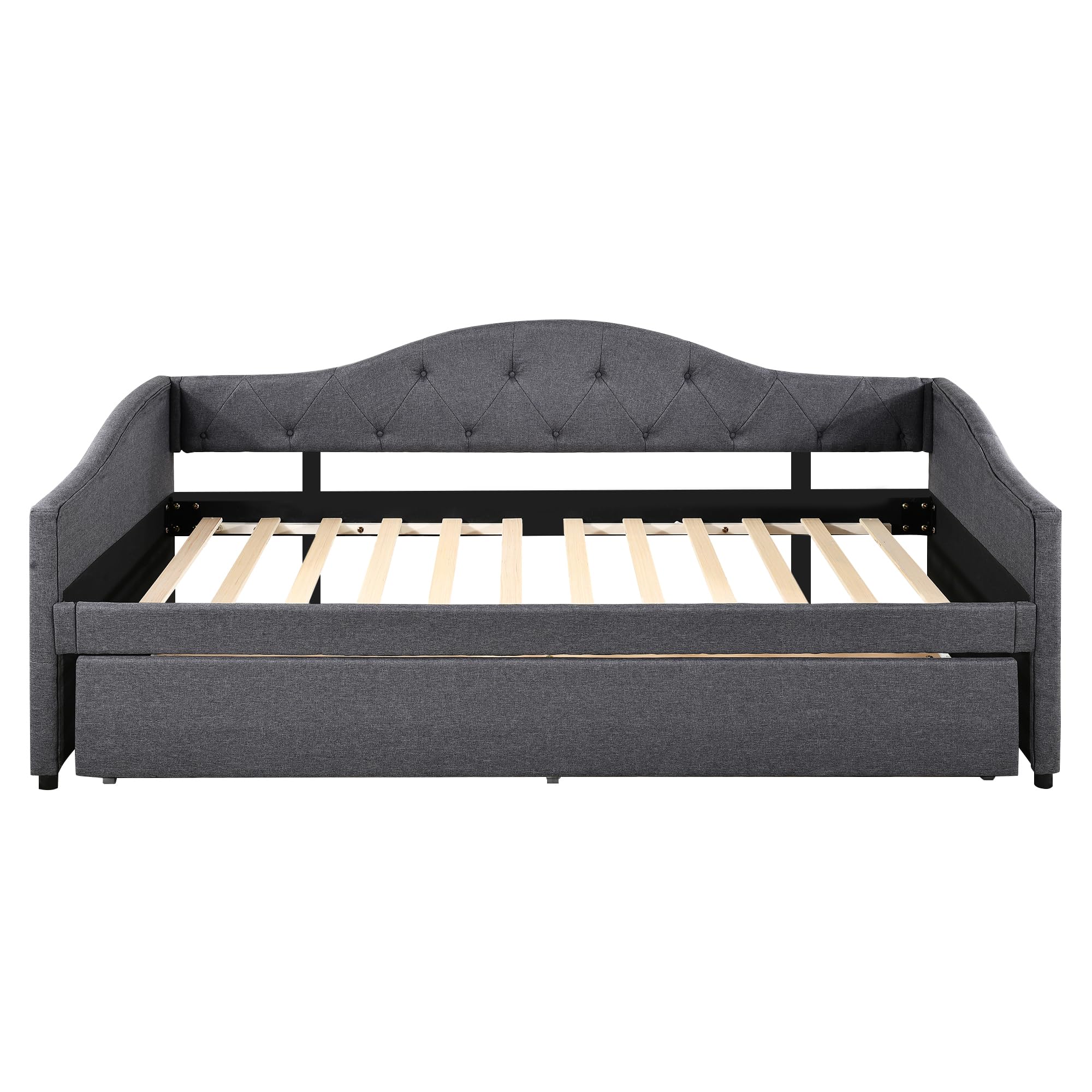 Kebnor 90 x 200 cm, letto con letto estraibile, divano letto, letto singolo (senza materasso), lino, stile minimalista (grigio)