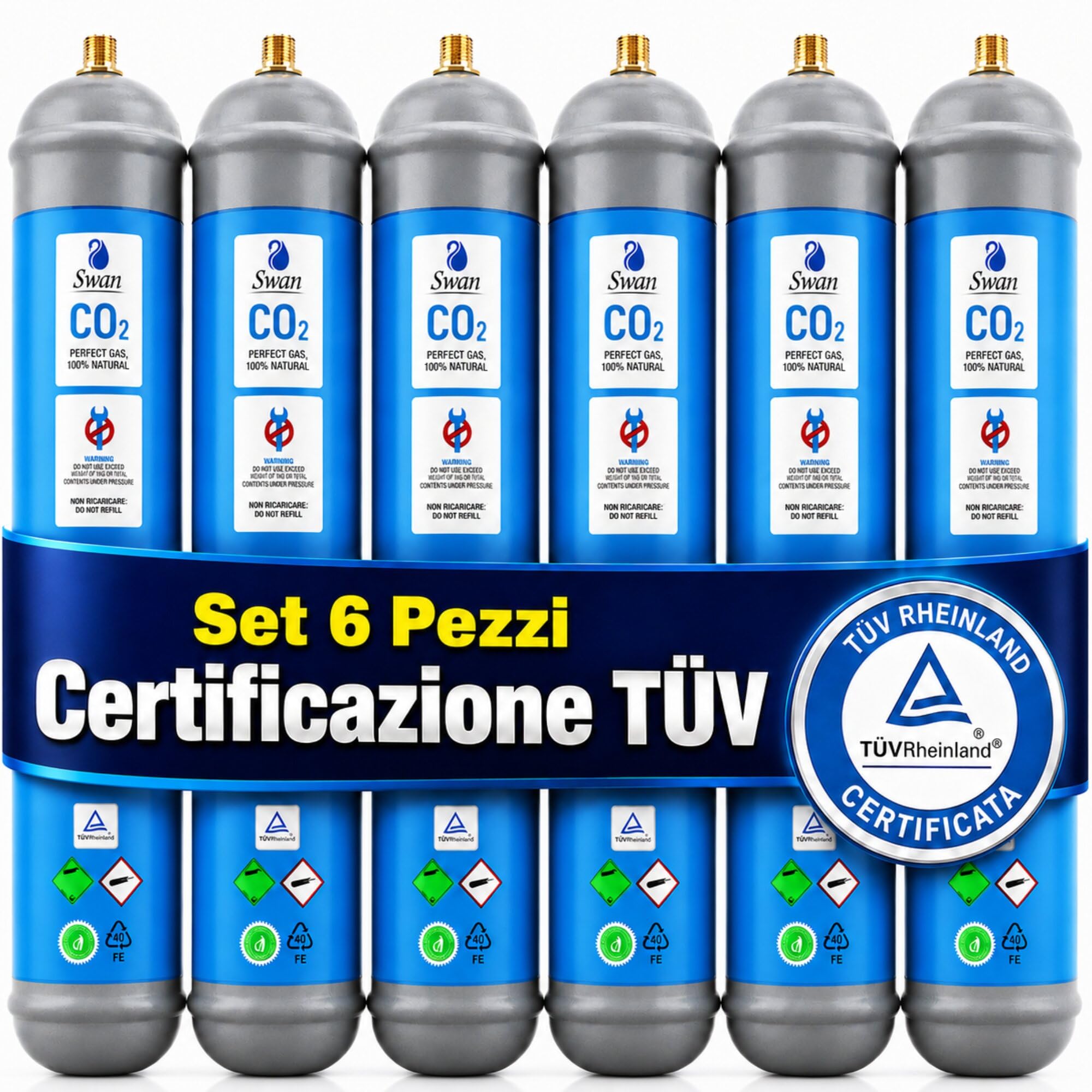Bouteille Co2 pour gazeur 600 g jetable raccord M11 x 1 pour distributeurs - gazeurs eau pétillante, récipient en acier N° 6 bouteilles