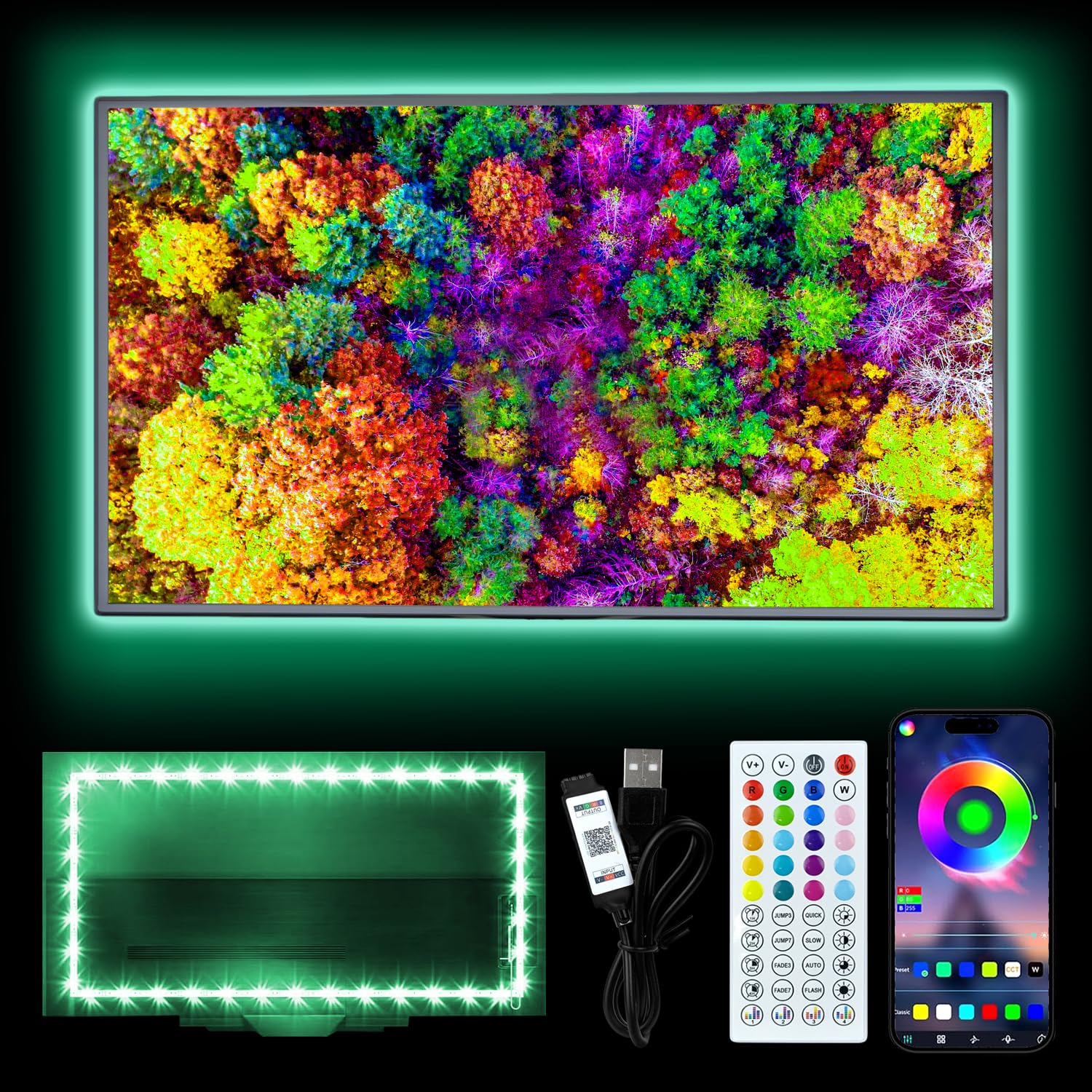 Hexjosgl White Led Light For Tv, 9.84Ft Led Strip Light For 32-45 Inch Tv, Rgb Tv Backlight Behind, Music Sync Bluetooth App & Remote Control, 5V Usb Powered Strip Light For Living Room/Bedroom
