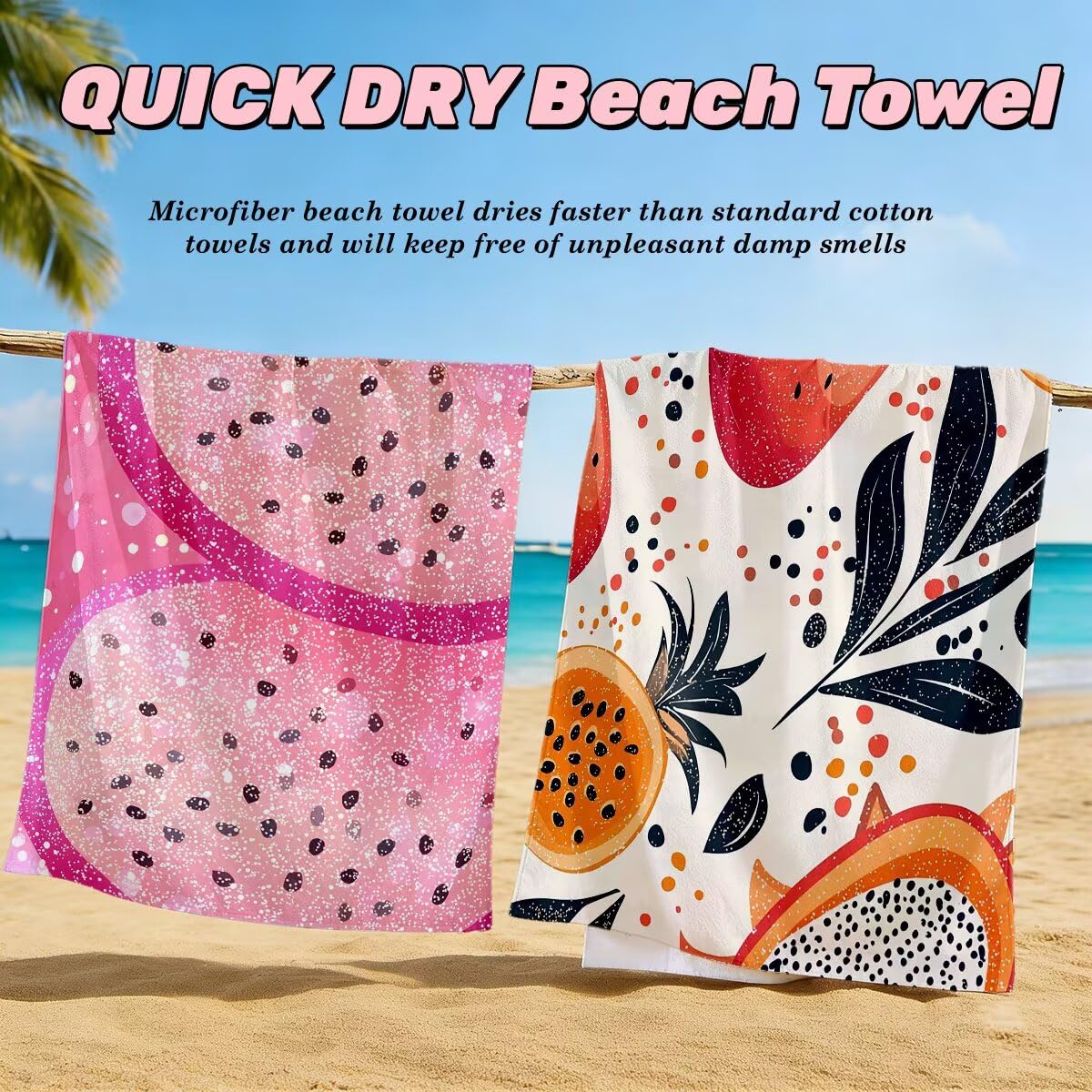Toalla Playa 80x160 cm, Toalla Gimnasio Microfibra Secado Rapido, Juego de 2 Antiarena Toallas de Playa, Ligera Compacta Toallas Microfibra Grande para Viaje, Regalo Hombre Regalo Mujer (Fruta) -4235