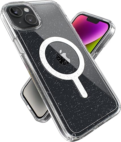 Speck - Funda transparente para iPhone 15 Plus y 14 Plus, delgada, construida para MagSafe, resistente a los arañazos y protección contra caídas,