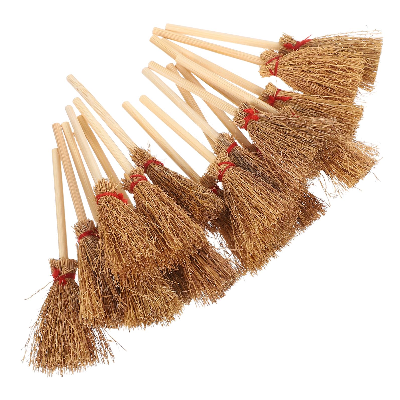 Milisten 20pcs Miniature Witch Brooms - 10cm Small Straw Brooms for Dollhouse Halloween Crafts, Fairy Garden Accessories and Wizard Costume Party Favours