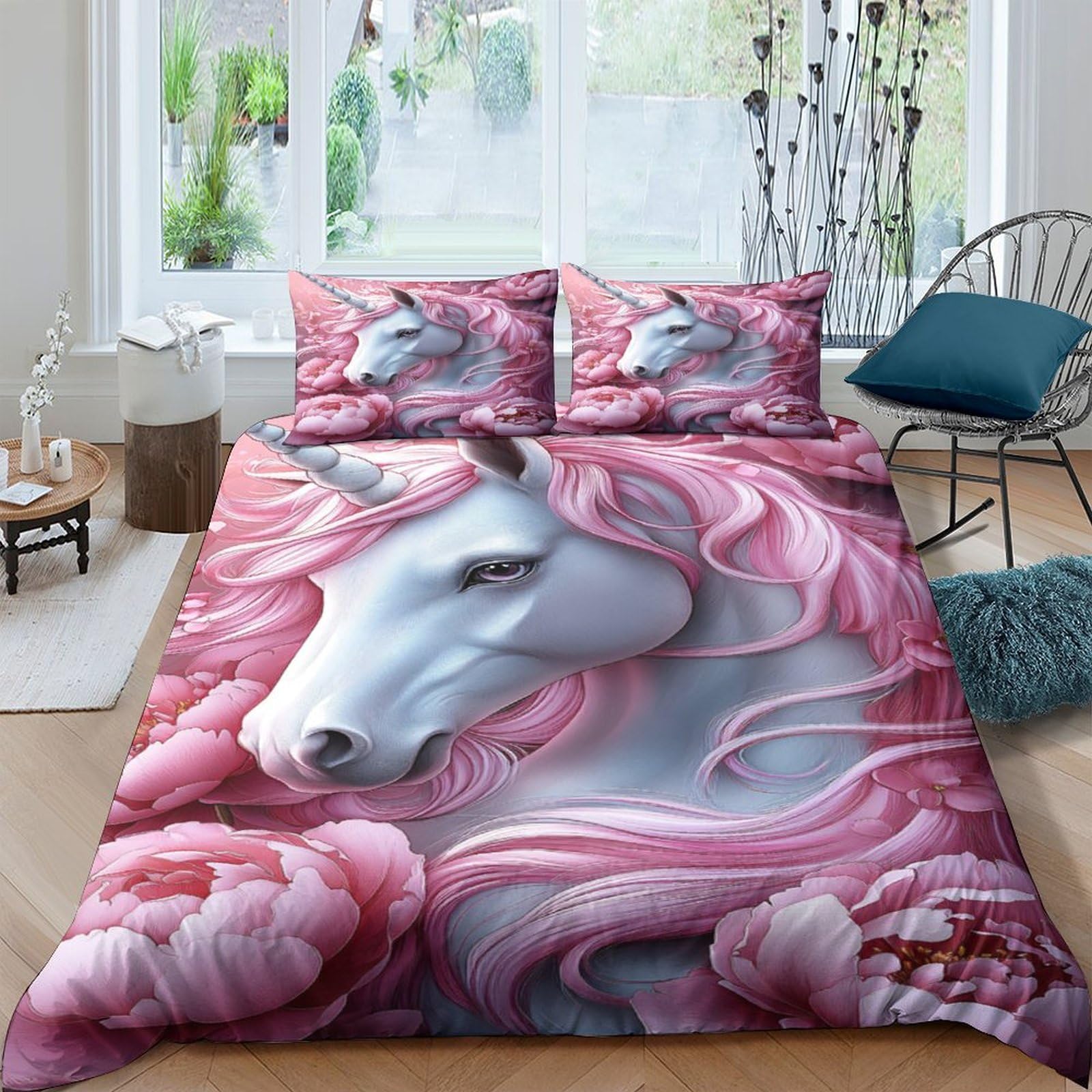 Ctjqhvkz Style-9 3D Printed Pink Unicorn Fitted Sheet Microfiber Soft Anti-Slip Fantasy Clouds Bed Sheet For Bedroom Decor Single（135X200cm）