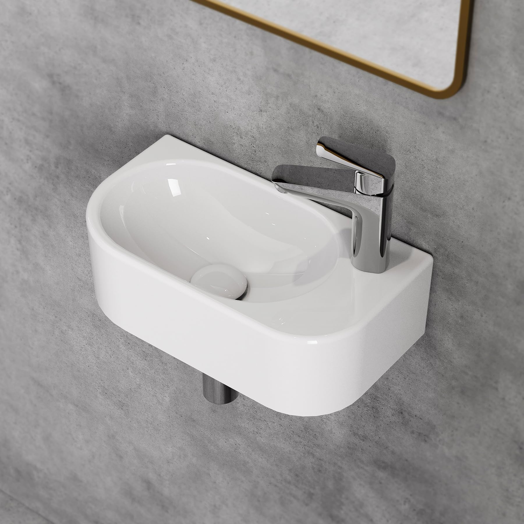 HOROW Lavabo d'angle ovale - Montage mural - Salle de bain - WC | Petit lavabo à main 40 cm blanc en céramique avec trou de robinet à droite, sans trop-plein