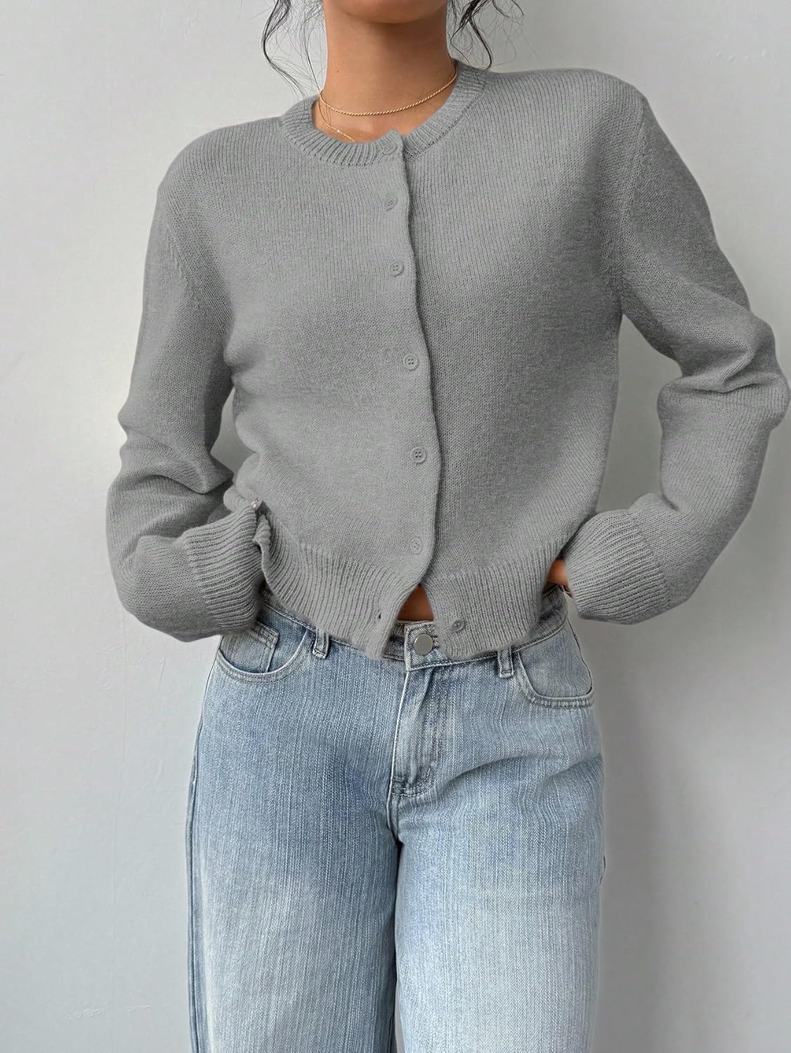 ZAFUL Cropped Cardigan Sweater for Women Long Sleeve Button Down Open Front Cardigans Lightweight Knit Outerwear - Image 5