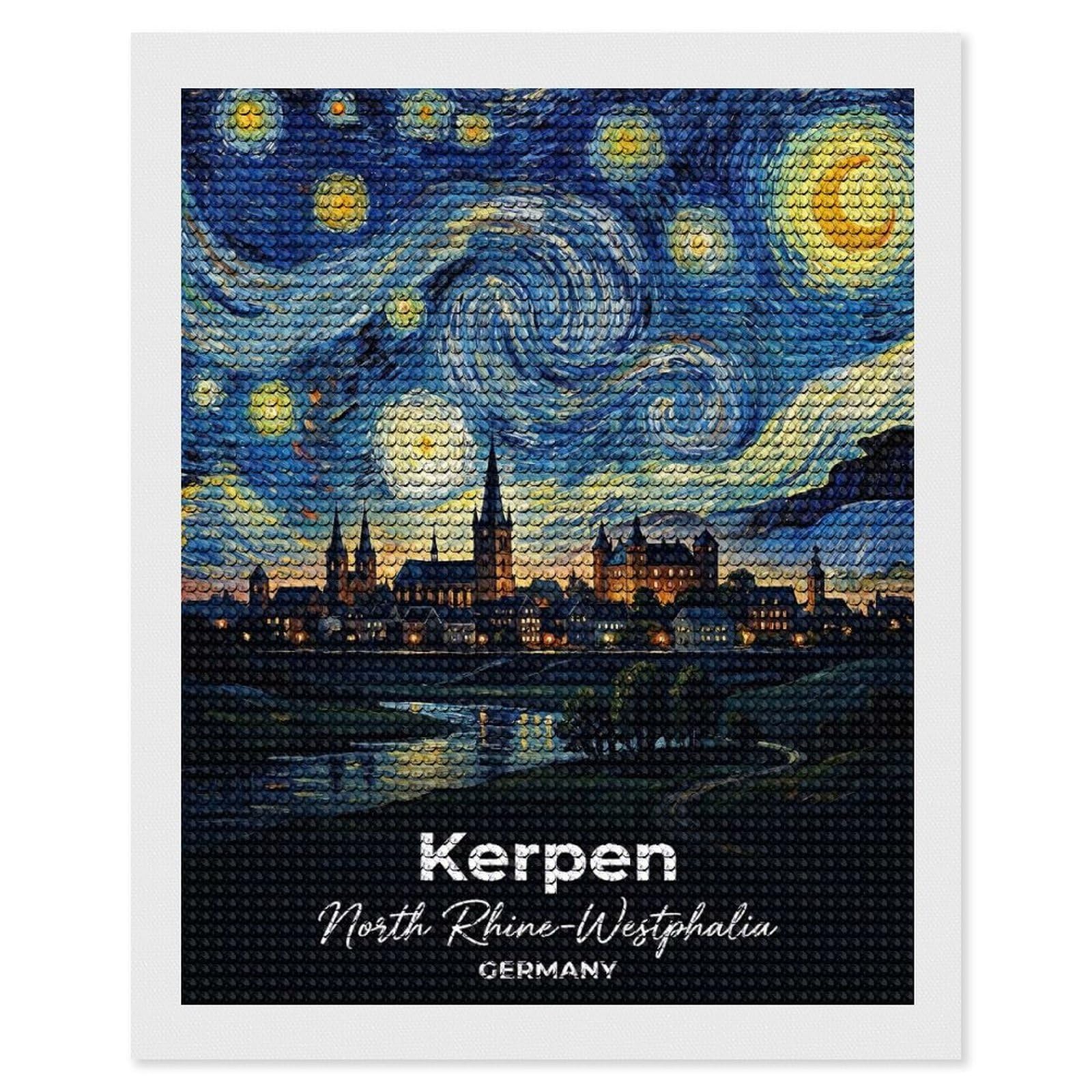 Junmoney Kerpen, Germany Starry Night Diamond Art Canvas 16"x20", Full Kit Included, Bedroom Decor, for Beginners, Thoughtful Handmade Gift
