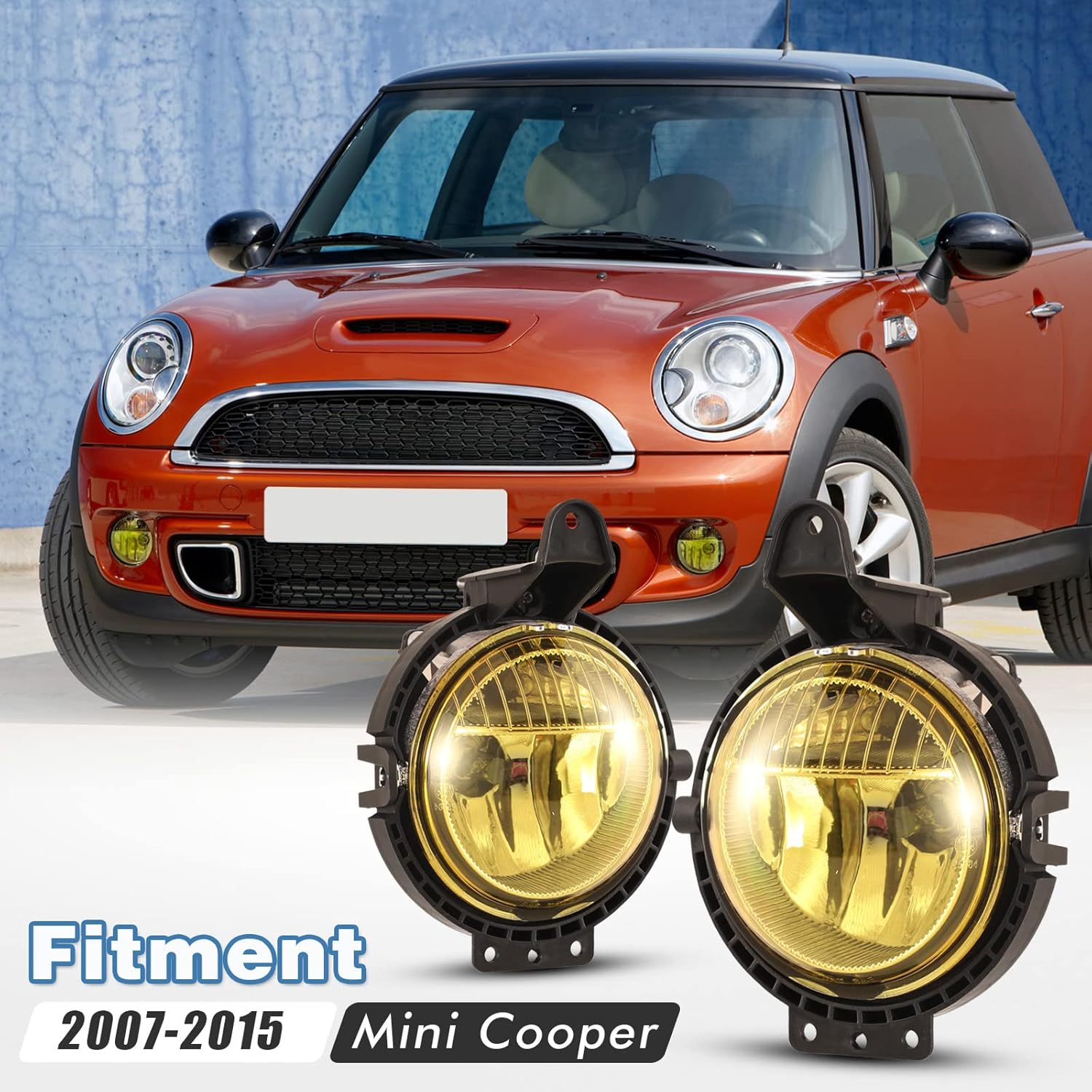 AUTOWIKI Front Bumper Fog Light Assembly for 2007-2015 Mini Cooper R56/Convertible, 2006-2013 Mini Clubman With Yellow Lens 2PCS Fog Lights Replacement Set