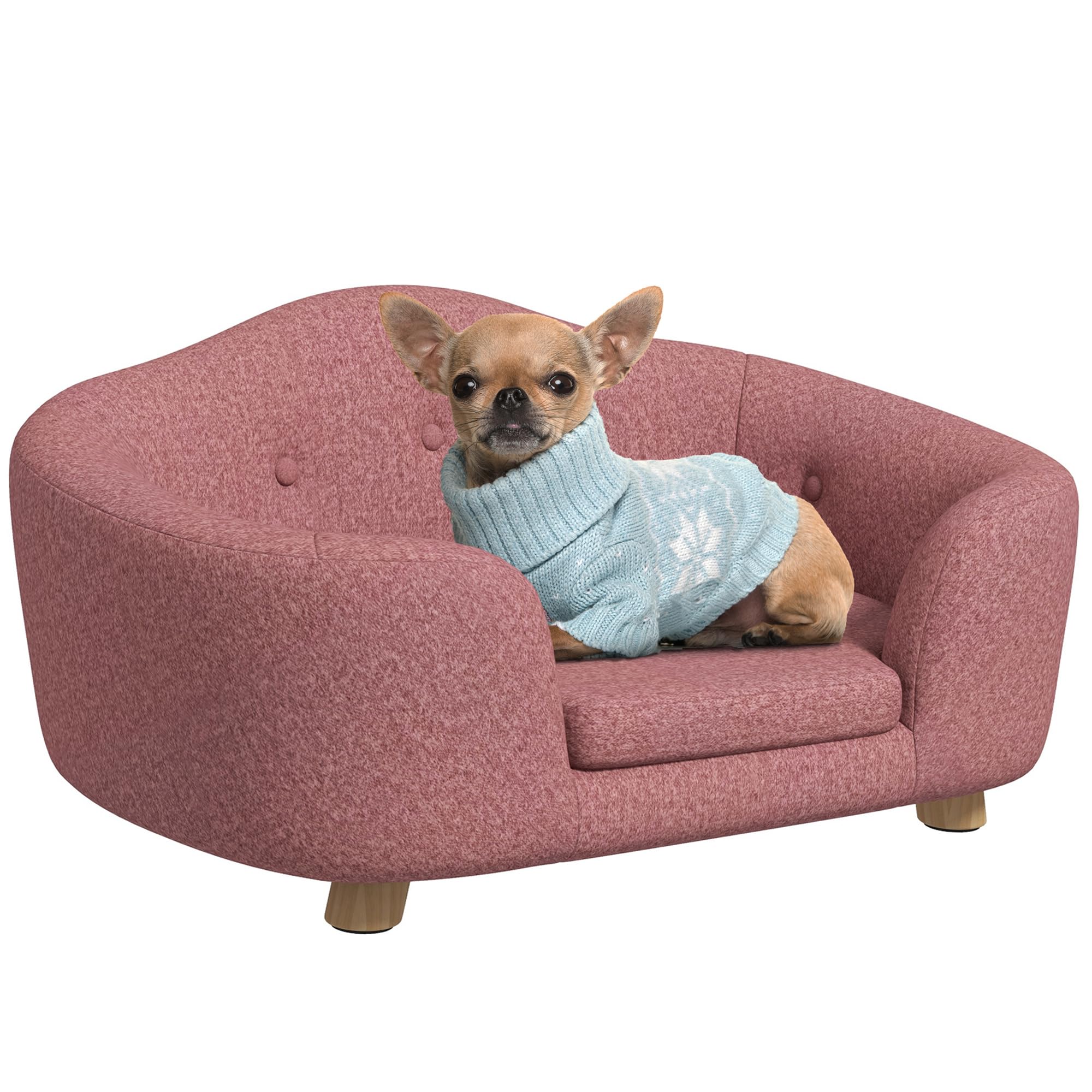 PawHut Sofá para mascotas, alfombrilla para perros, sofá para perros, gatos, sofá con cojín, bolsillo trasero, espuma de pino rosa, 70 x 47 x 30 cm