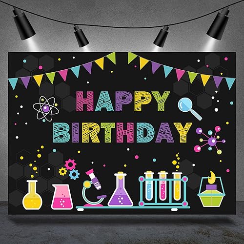 Fondo temático de cumpleaños de ciencia química para niños, ciencia loca, divertido, científico, feliz cumpleaños, fotografía, fondo para niños y