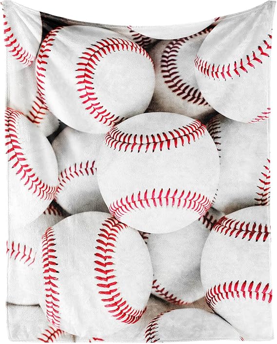 Baseball Throw Blanket for Teen - 50x60 Inches Throw Size - Soft Fluffy Cozy Blankets Gift - White Sports Blanket Throws for Living Room Decorative