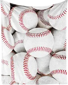 Baseball Throw Blanket for Teen - 50x60 Inches Throw Size - Soft Fluffy Cozy Blankets Gift - White Sports Blanket Throws for Living Room Decorative