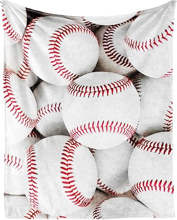 Baseball Throw Blanket for Teen - 50x60 Inches Throw Size - Soft Fluffy Cozy Blankets Gift - White Sports Blanket Throws for Living Room Decorative