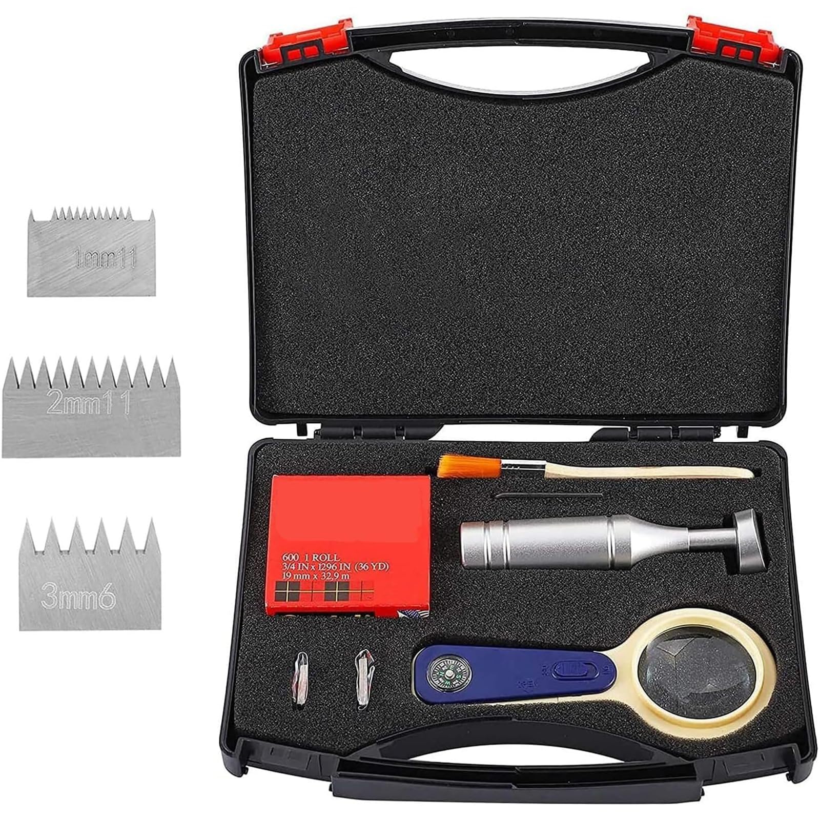 Kit de comprobador de adherencia, herramienta de prueba de revestimiento de pintura de corte cruzado con cuchillas de tungsteno de 1 mm/2 mm/3 mm, juego de alta precisión con lupa, cinta y cepillo