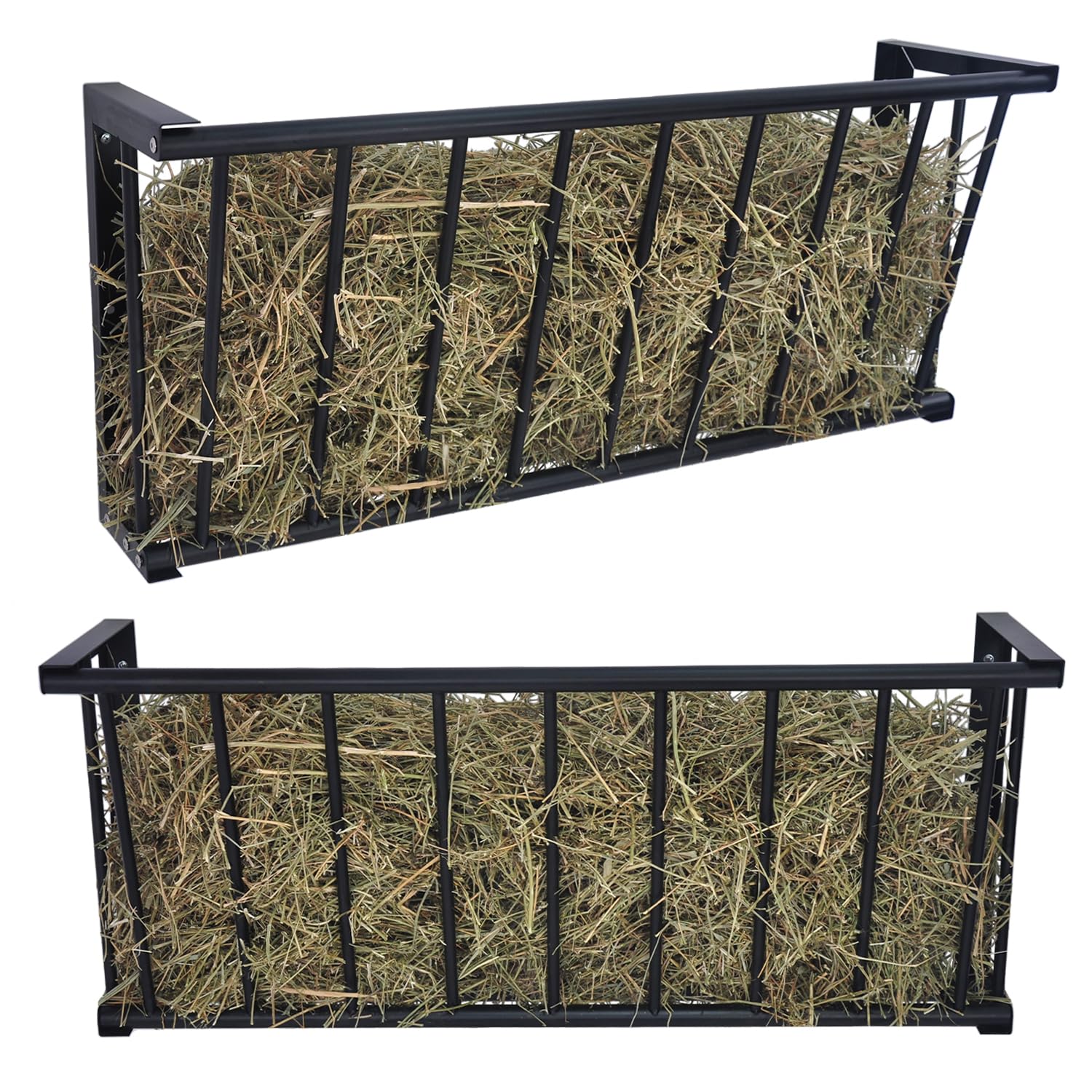 2Pcs Wall Mount Hay Rack, 40'' Long Livestock Hay Feeder with 25 Gallon Capacity, Carbon Steel Hay Feeder for Sheep, Goats, Horses, Indoor Outdoor Uses