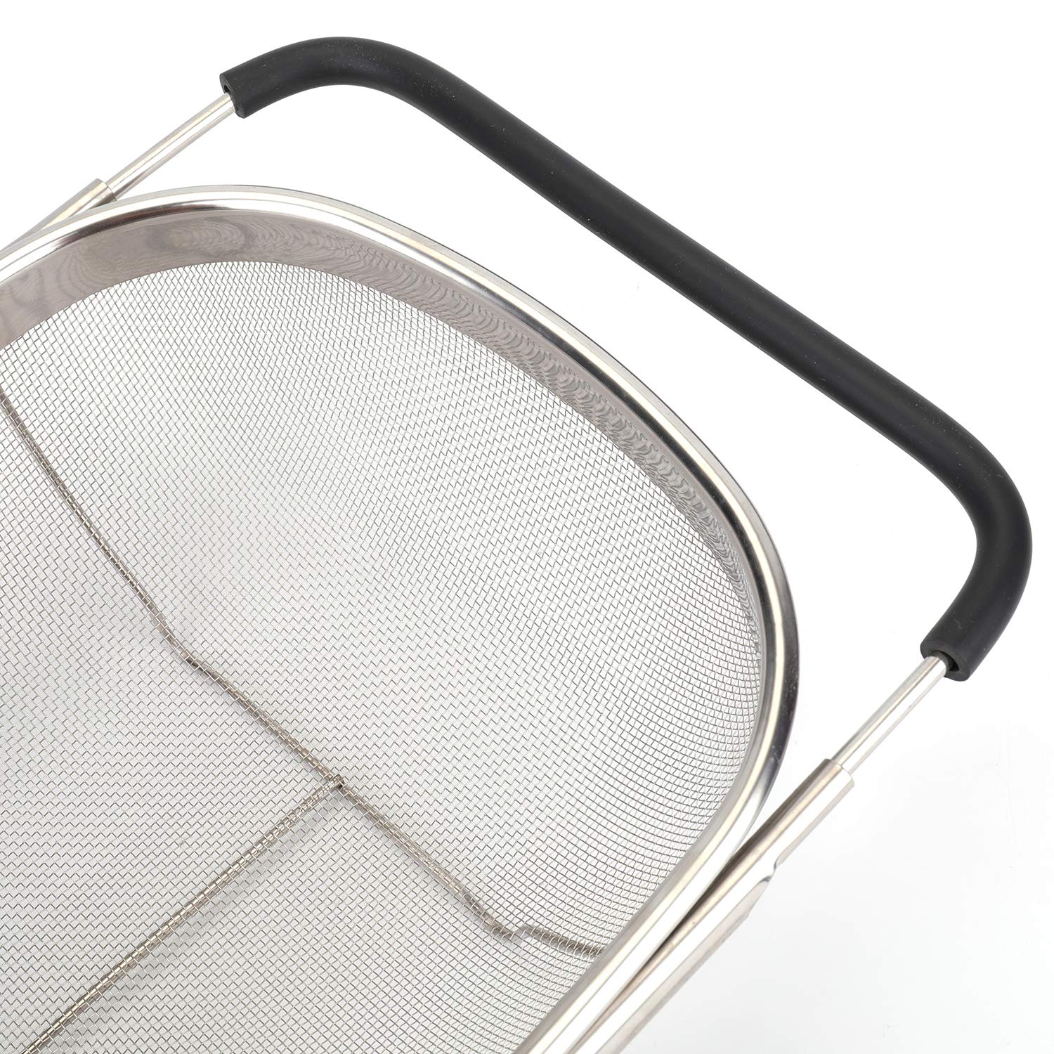 Paquete de 2 coladores ovalados sobre el fregadero para cocina, malla fina de acero inoxidable de 6 cuartos de galón con asas de agarre de goma expandibles para colar, drenar, enjuagar frutas, 3