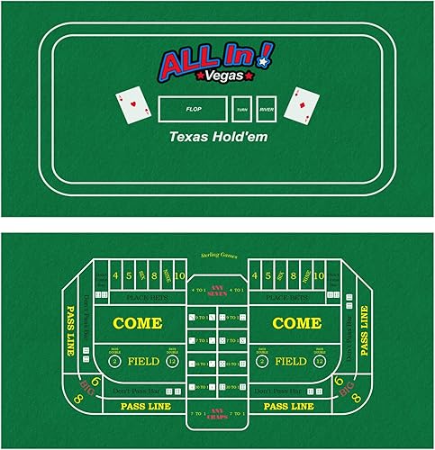 STERLING Games Poker Blackjack Craps Felt Layout, 72" x 36" Double Sided Mat for Casino Style Home Gaming Table Top Cover Cloth Mat STERLING Games Poker Blackjack Craps Felt Layout, 72" x 36" Double Sided Mat for Casino Style Home Gaming Table Top Cover Cloth Mat