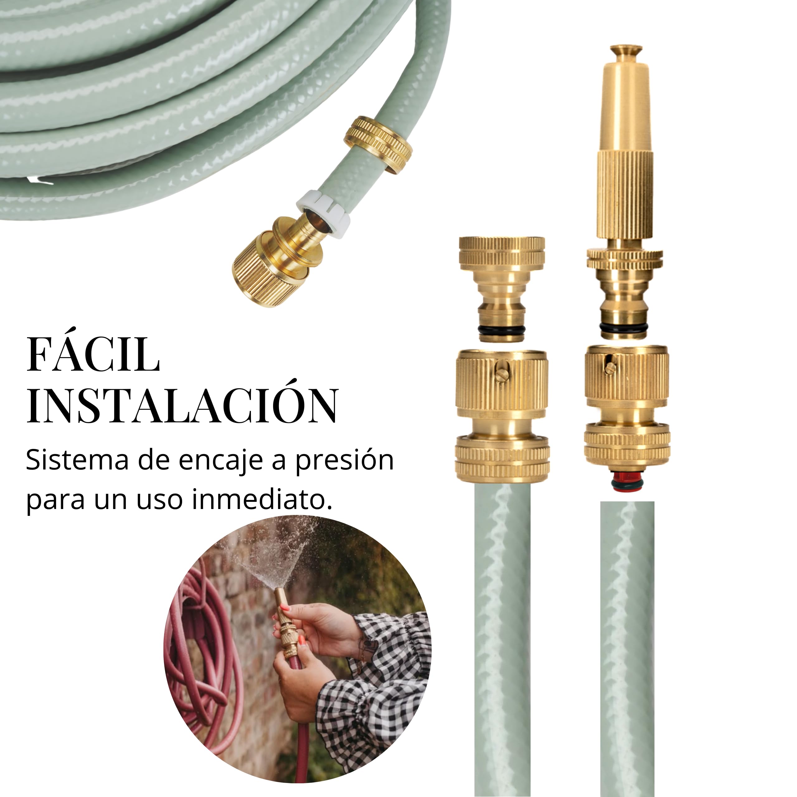 LIVLIG Juego de Accesorios de Latón para Rociador de Jardín, Manguera 1/2" 13 mm, Tope de Agua, Conexión de Grifo, Goldie