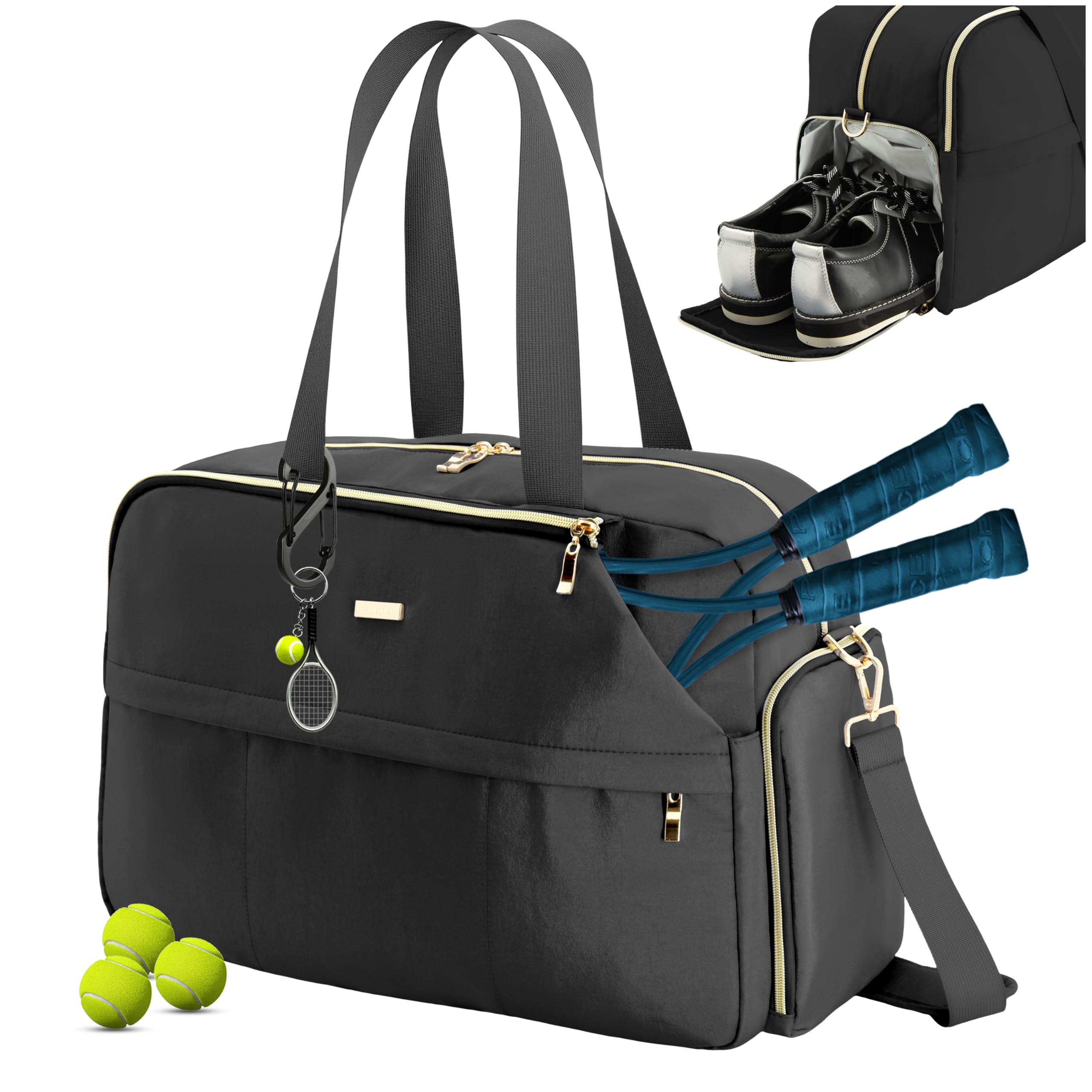 Tennistasche für Damen mit Schuhfach, große Tennisschlägertasche für 2 Schläger, Pickleball Gym Sport Tragetasche mit Schultergurt und Wasserflaschentasche