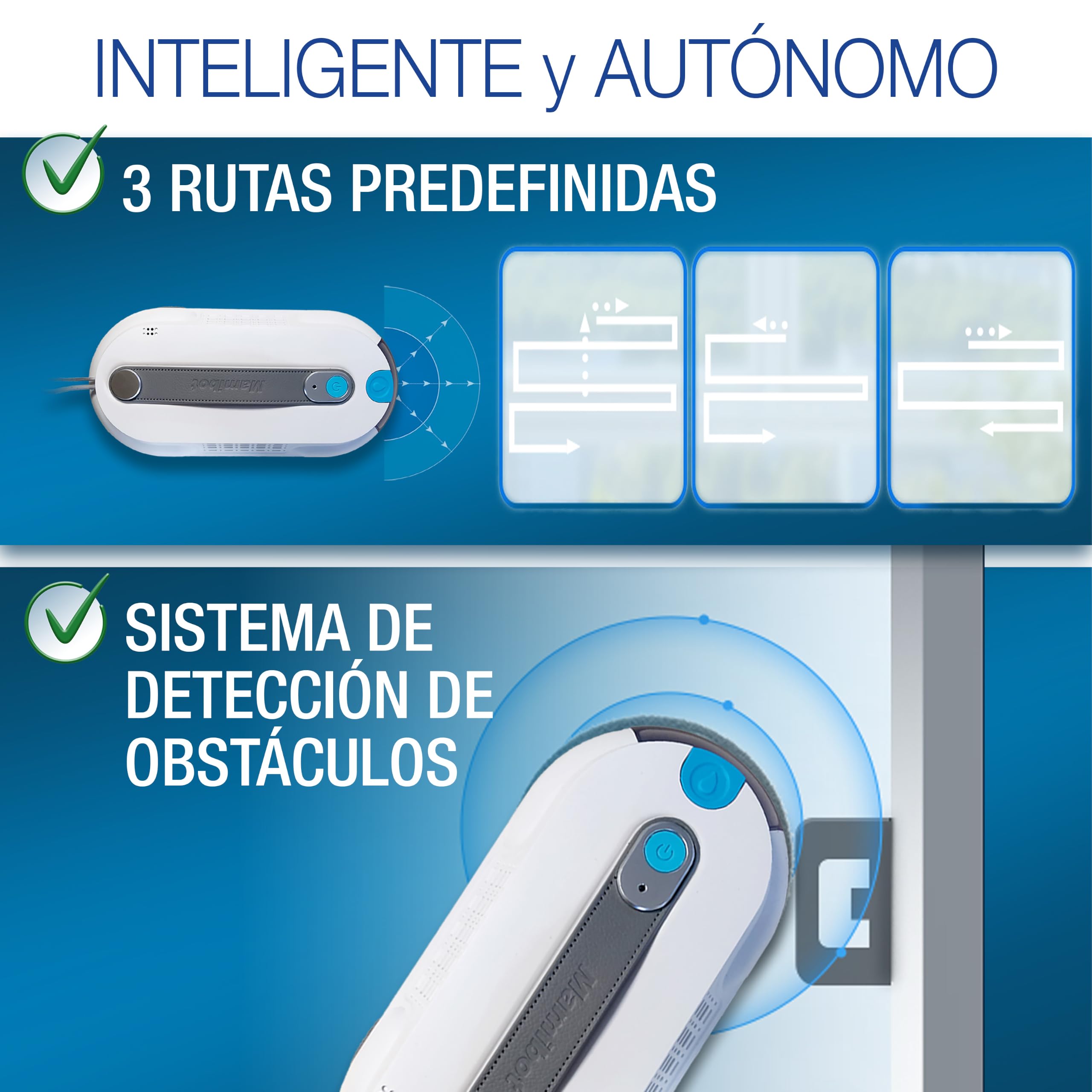 CRYSTAL POWER Robot Limpiacristales con doble pulverizador. Limpia las ventanas por ti. Totalmente autónomo. 100% seguro. Interiores y exteriores. Con y sin agua. Sencillo, rápido y silencioso.