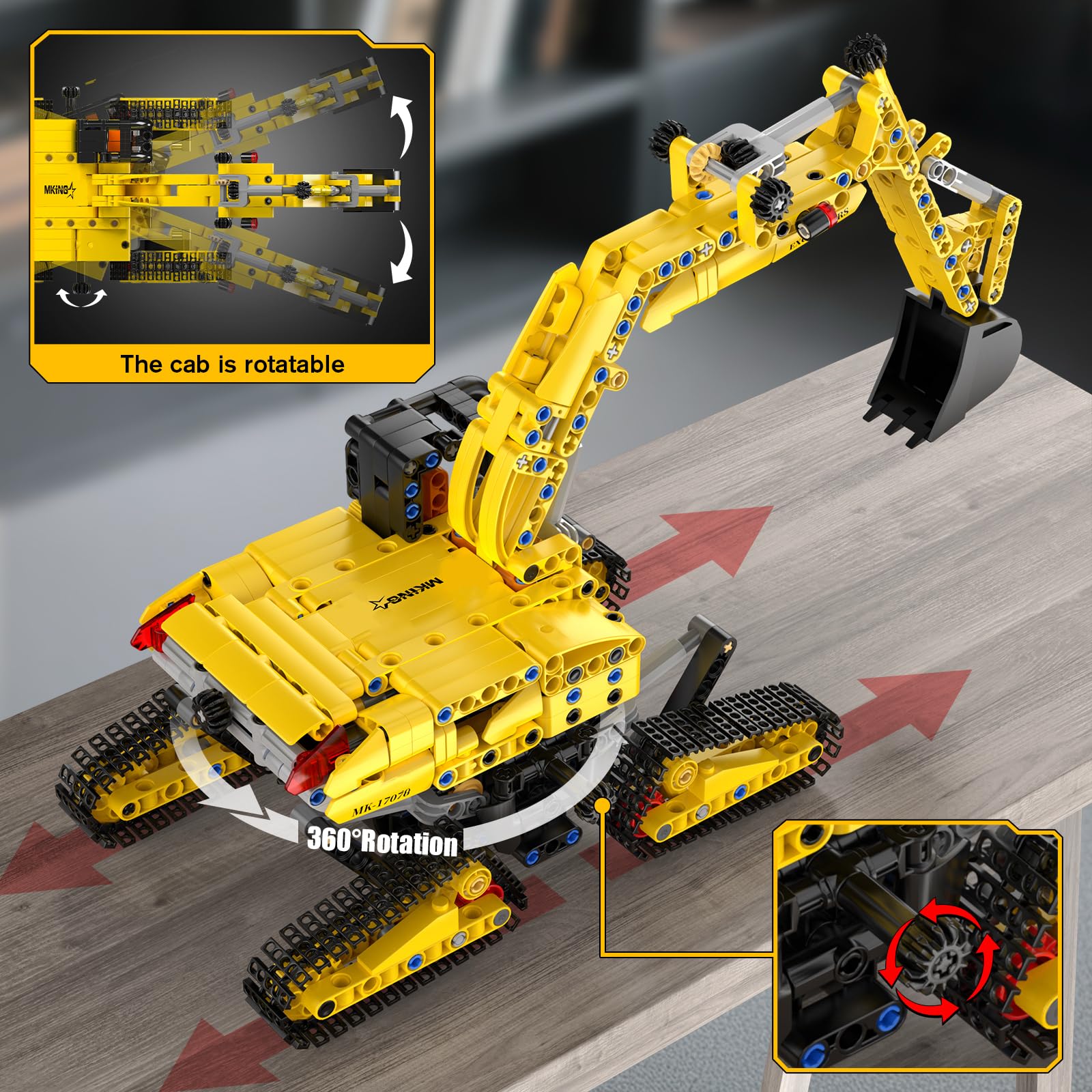 Mould King Technik Bagger Bausatz, 17076 Bauspielzeug Bagger-Modell, 840Teile STEM Konstruktions-Baukasten für Erwachsene, Spielzeugbagger für 14+ Jugendliche