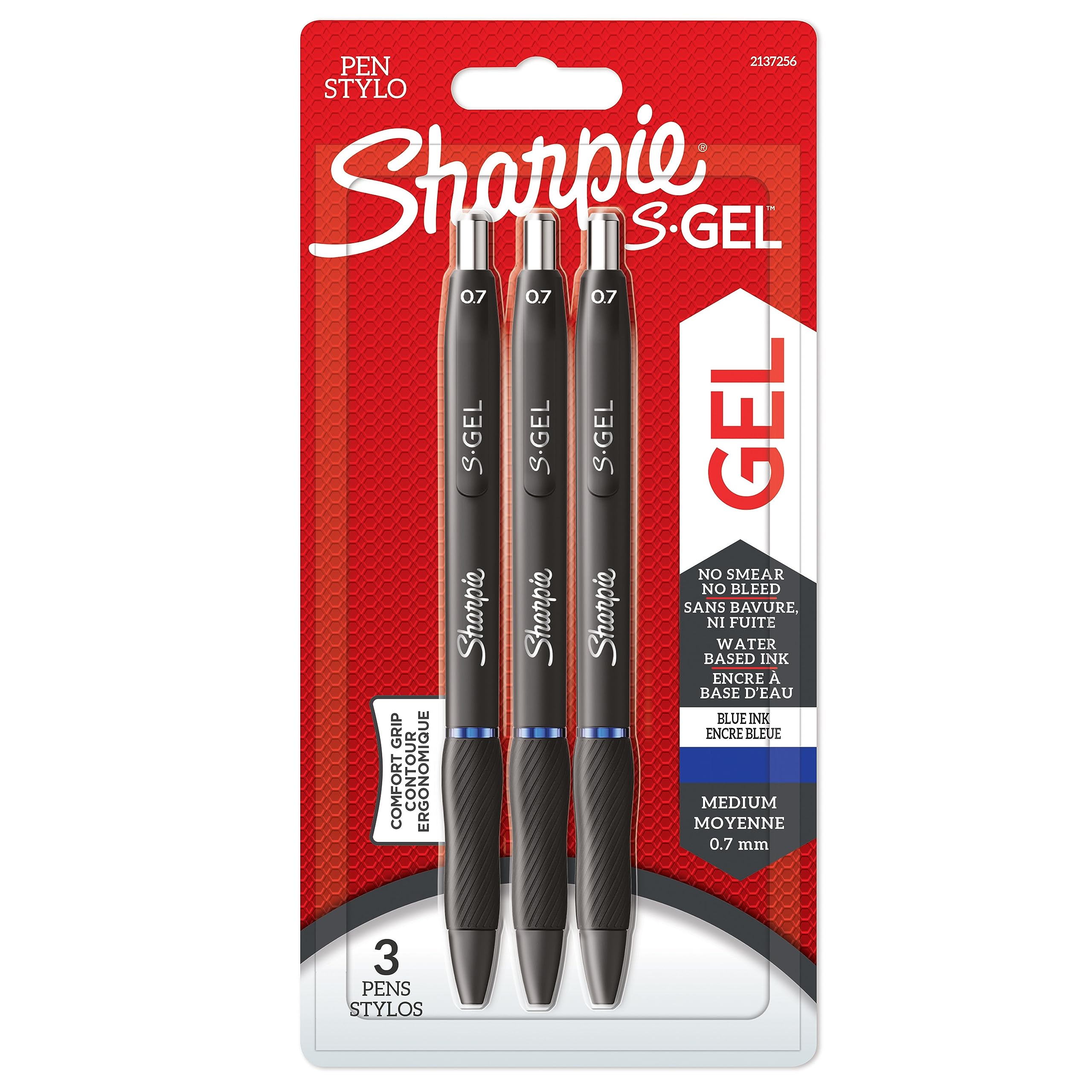 Sharpie S-​Gel | Bolígrafos de gel | Punta mediana (0,​7 mm) | Tinta azul | 3 unidades