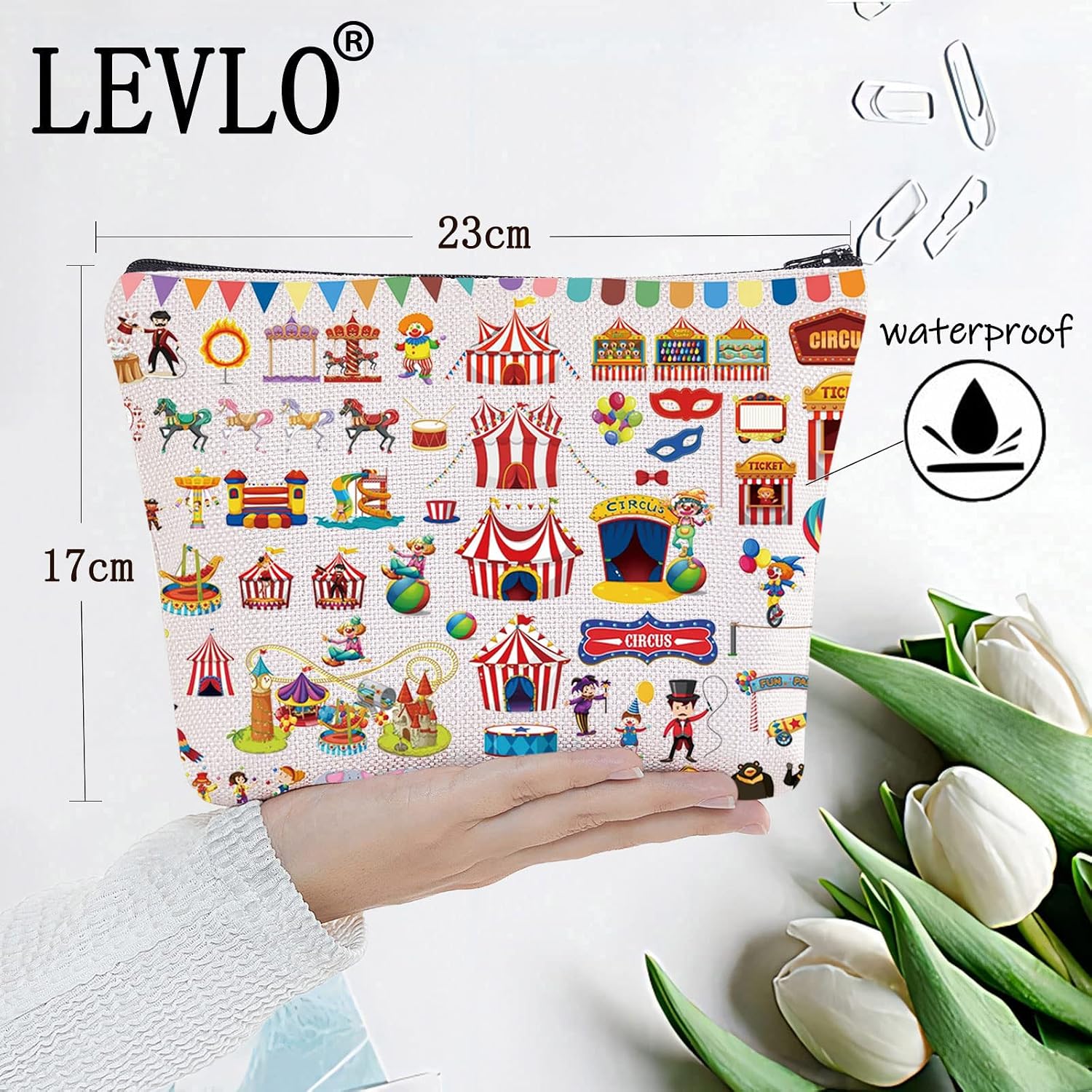 LEVLO Circus Cosmetic Make Up Bag Gift For Circus Fans Circus Animals Jokers Circus Tent Zipper Pouch Bag Circus Merchandise (Circus) image 2