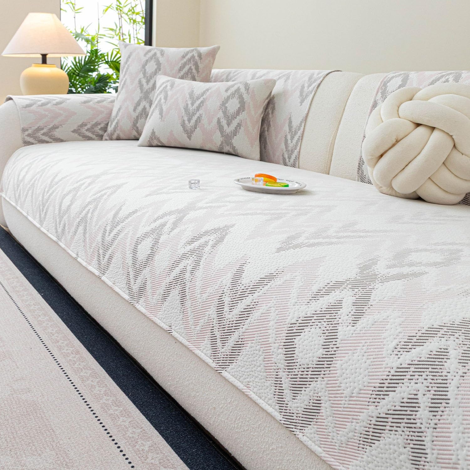 ZGWRYI Summer Cooling Couch Cover Non Slip Sofa Protector Pet Pet Friendly Couch Mat Breathable Washable Sectional Sofa Slipcovers Ice Silk Fiber Couch Pad(Pinkish gray,70x150cm)