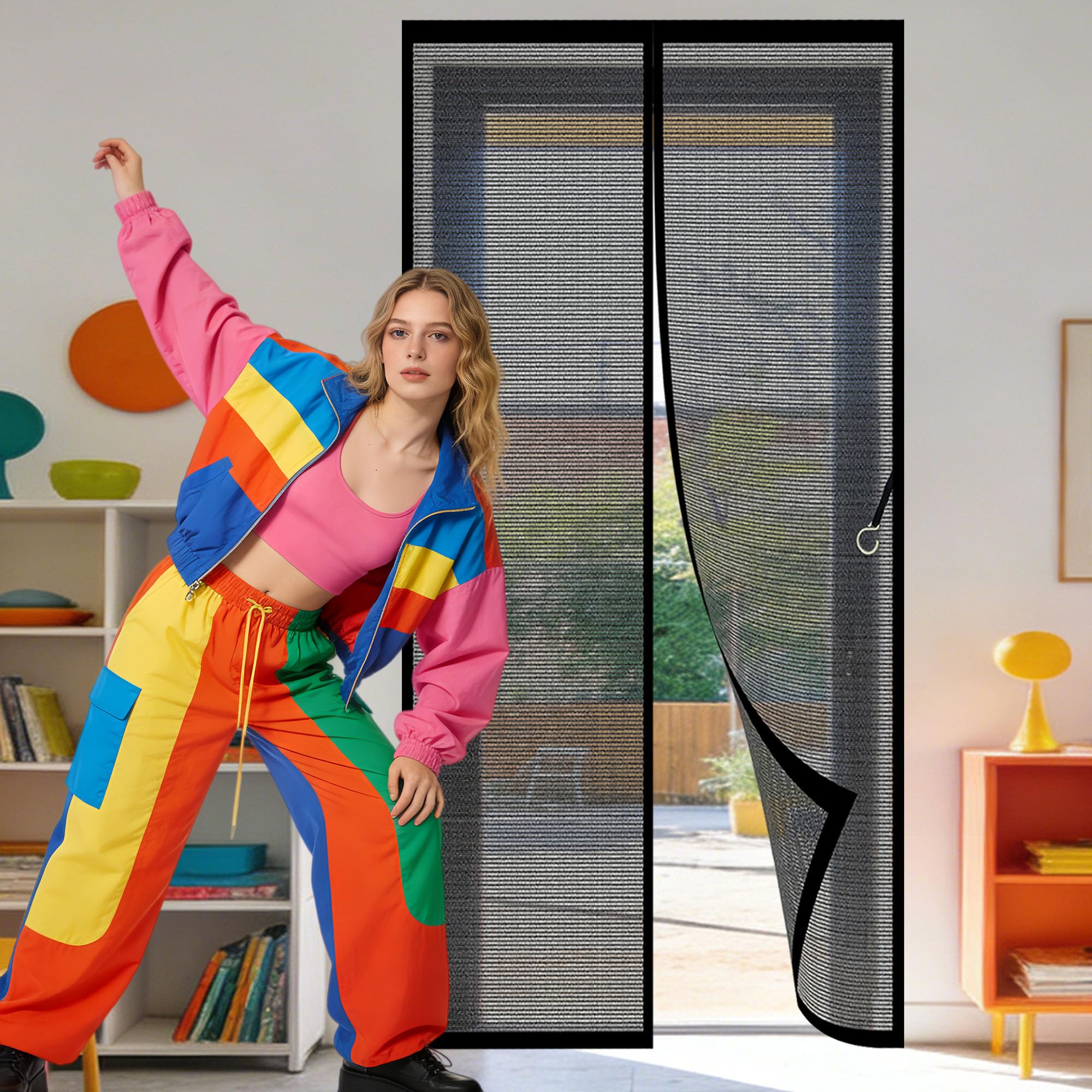 Door Screen 118 x 217 cm Powerful Magnets Heavy Duty Fly Door Screen Mesh Keep Bugs Out Lets Fresh Air for Home, Bedroom, Living Room, Kitchen, Patio, Black