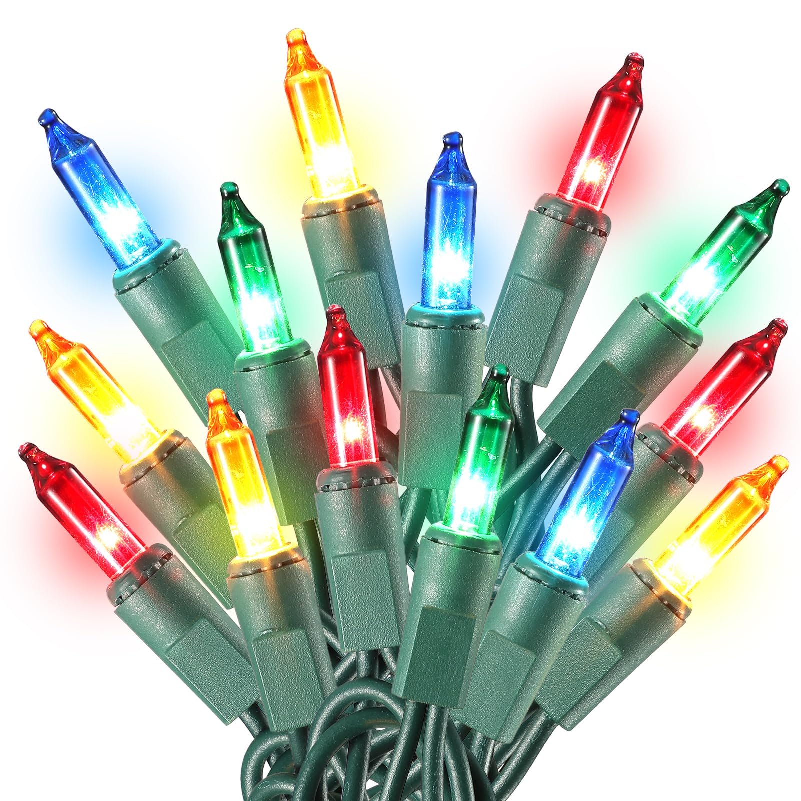 Multicolor Christmas Lights Plug in, 100 Count Multi Colored 21ft Christmas String Lights for Tree, Connectable Traditional Indoor String Lights with Green Wire Xmas Outdoor Decorations