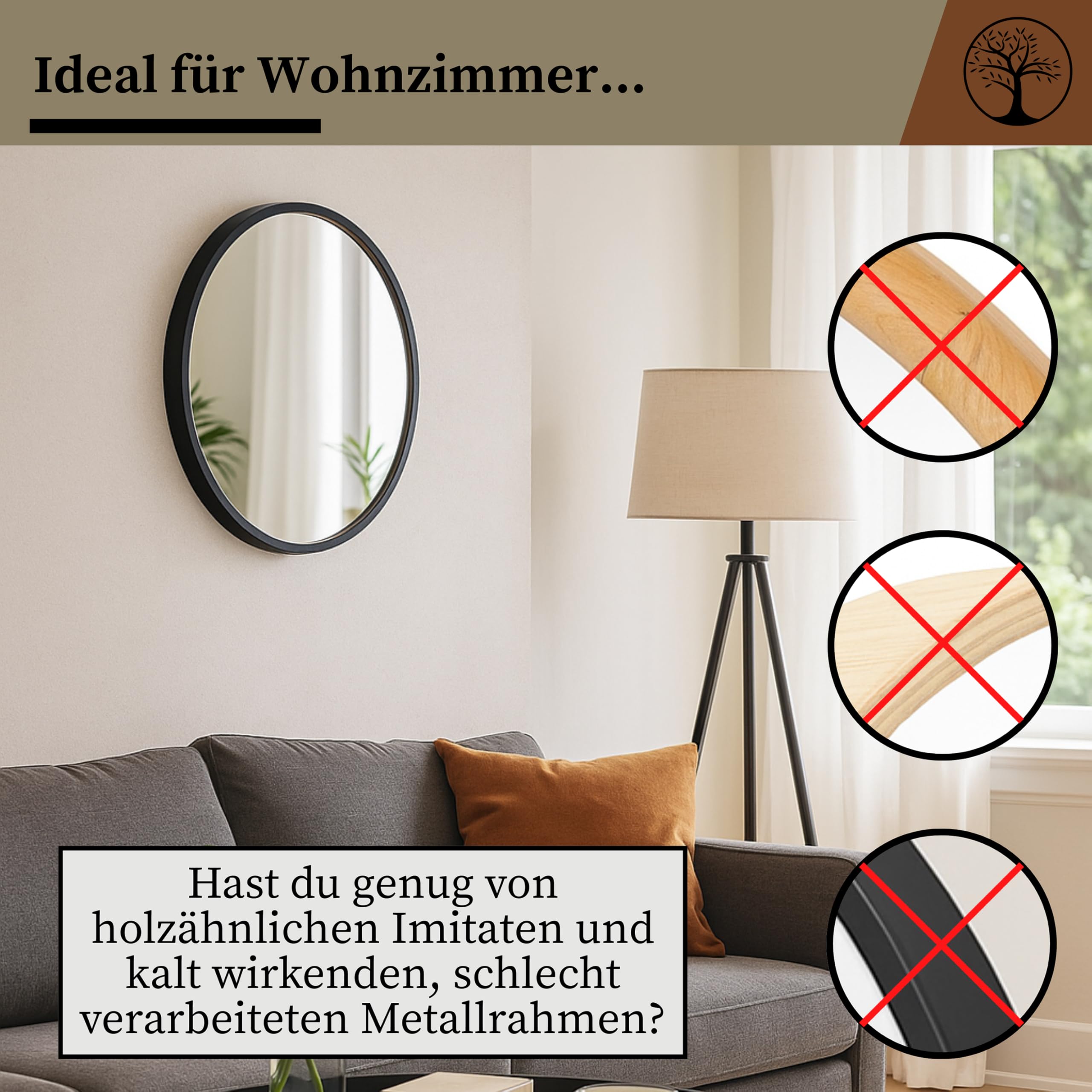 Vilde Wandspiegel Hängespiegel Rund Mit