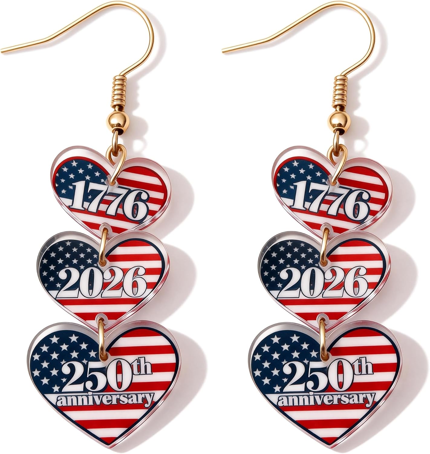 250 Anniversary USA Heart Earrings for Women 4th of July Patriotic Earrings Layered Patriotic Jewelry Accessories America 250th Anniversary USA Celebration Gift for Women America 250 Merchandise
