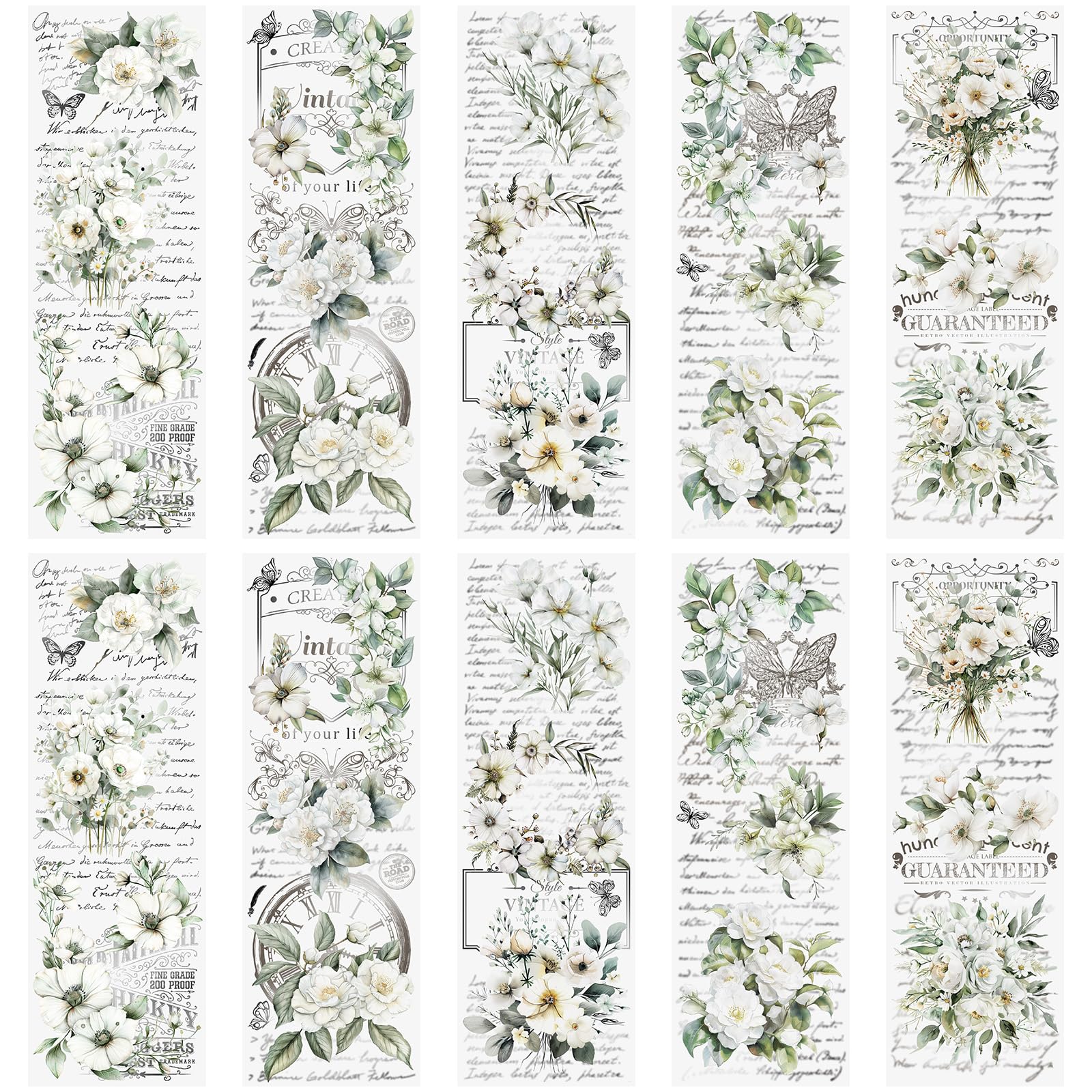 WANDIC 10 Sheets Rub On Transfer Sticker, Retro White Flower Pattern Stickers for DIY Scrapbooking Photo Albums Furniture,11.8 * 3.9in โ image 1