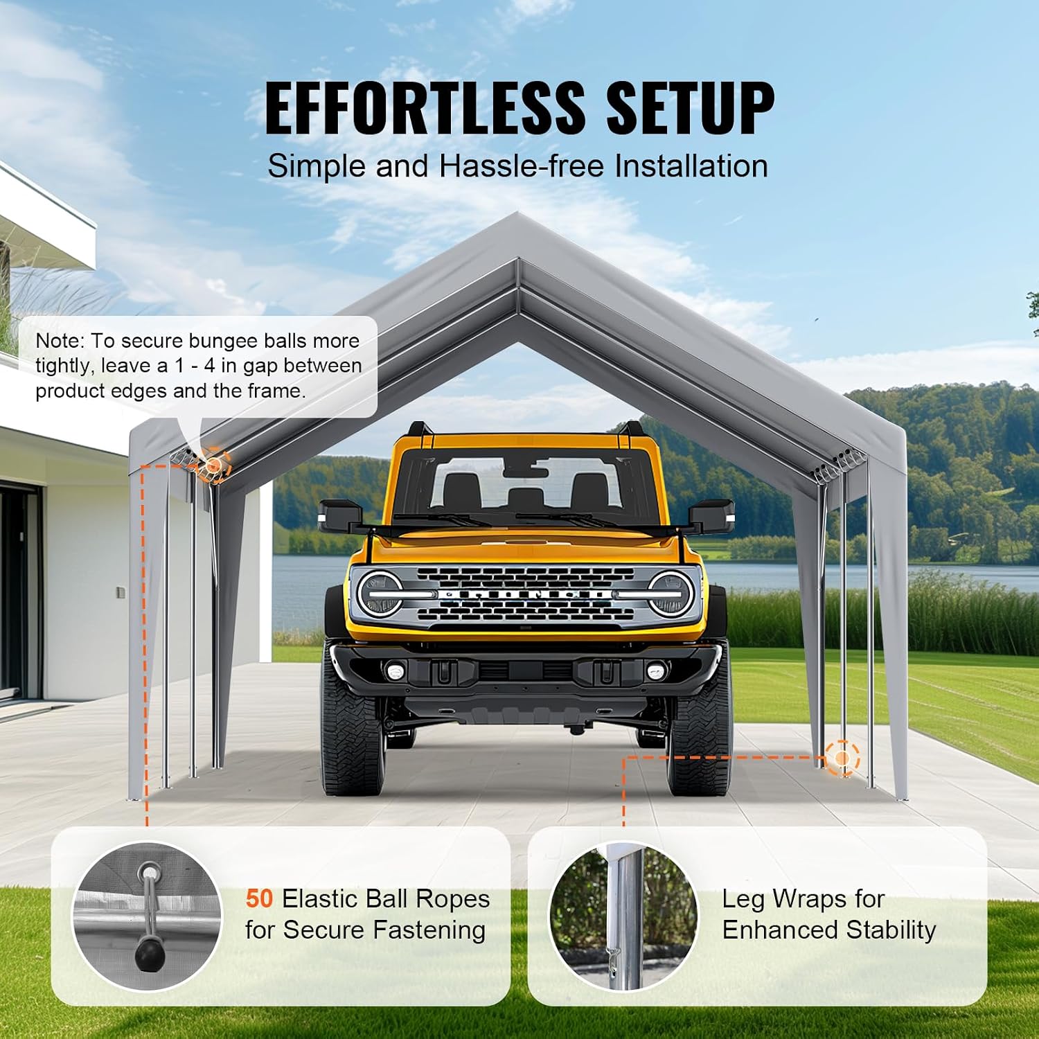 Happybuy Carport Replacement Canopy Cover 13x20 ft, Heavy-Duty Waterproof & UV Protected Tent Tarp, Easy Installation with Ball Bungees, Grey (Top Cover Only, Frame Not Included)
