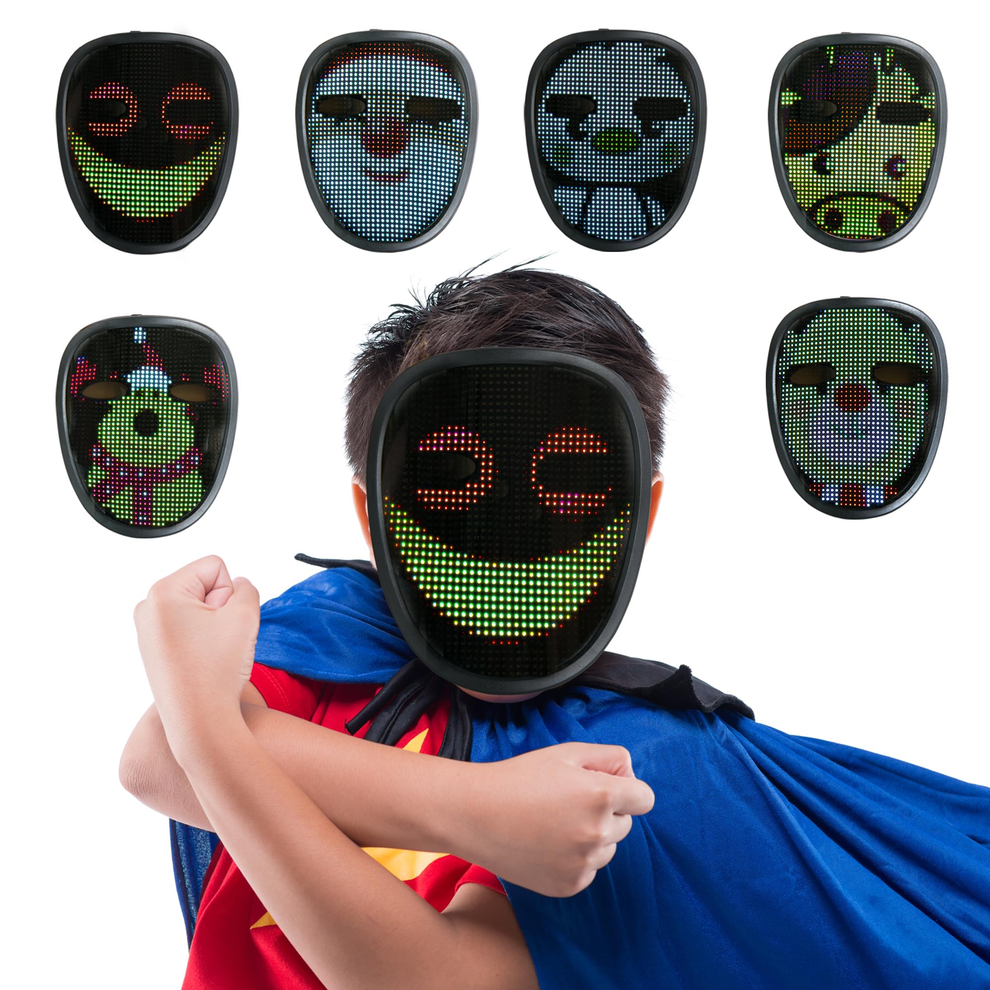 CHEMION Led Face Mask Mini with Bluetooth App, Digital Face Mask for Birthday Parties, Concerts, Costume mask (Kids, USB Charging)