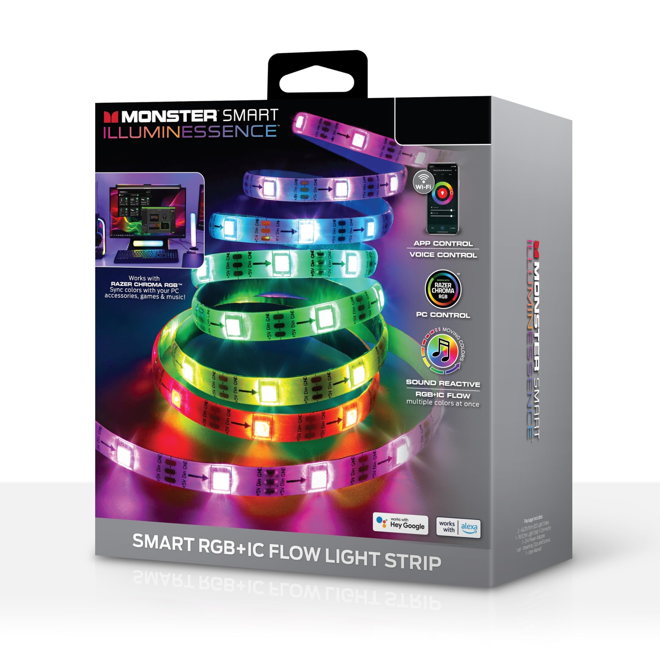 Monster Smart - Tira de luces LED RGB+IC de 100 pies, tira de luces reactivas de sonido para recámara, aplicación y control de voz, tira de luz RGB para habitación, Alexa Google Home, Razer Chroma