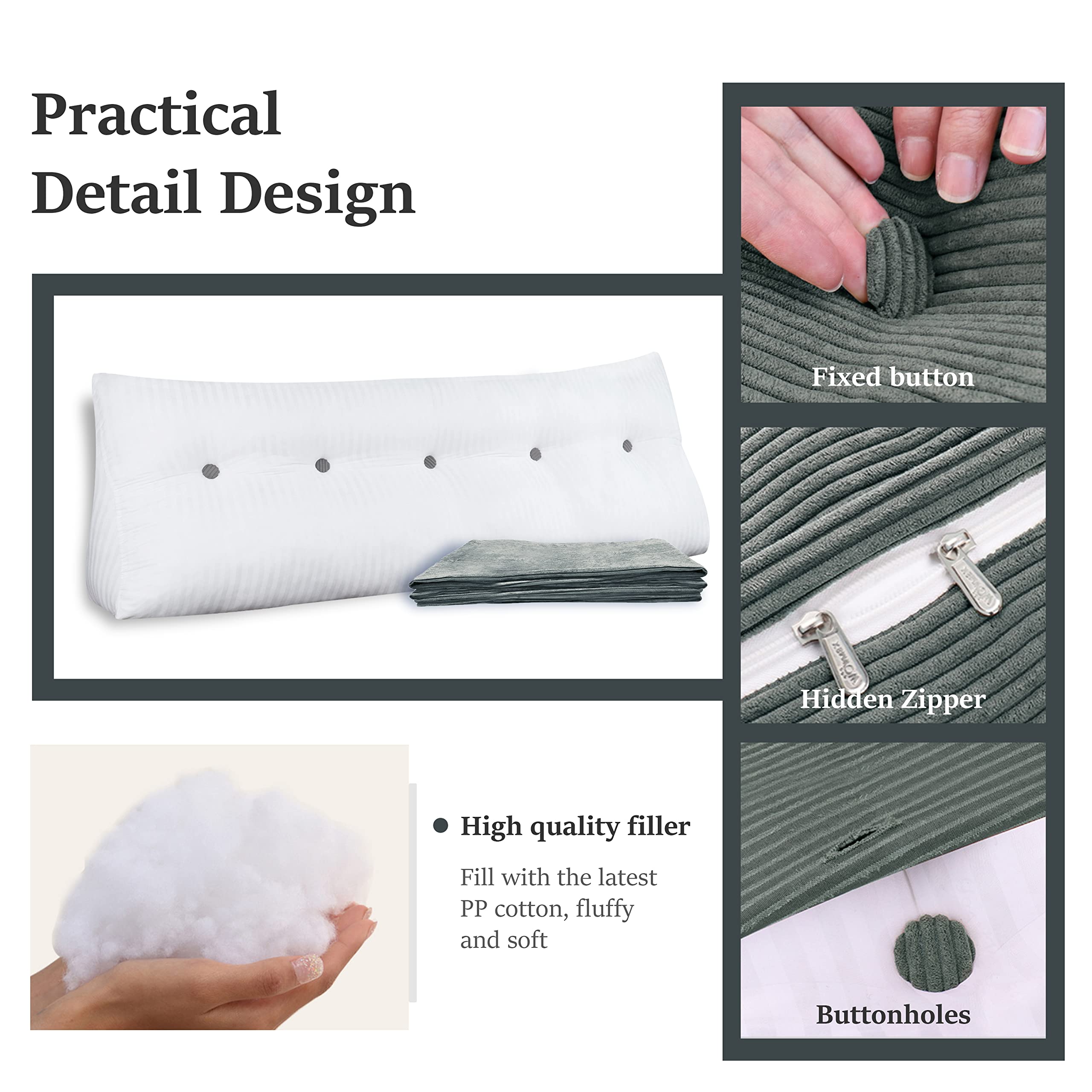 Johnear Cojín de Lectura Triangular de Pana – Cojín Respaldo Ergonómico para Cama y Sofá, Cabecero Alternativo con Bolsillo Lateral y Funda Desmontable y Lavable