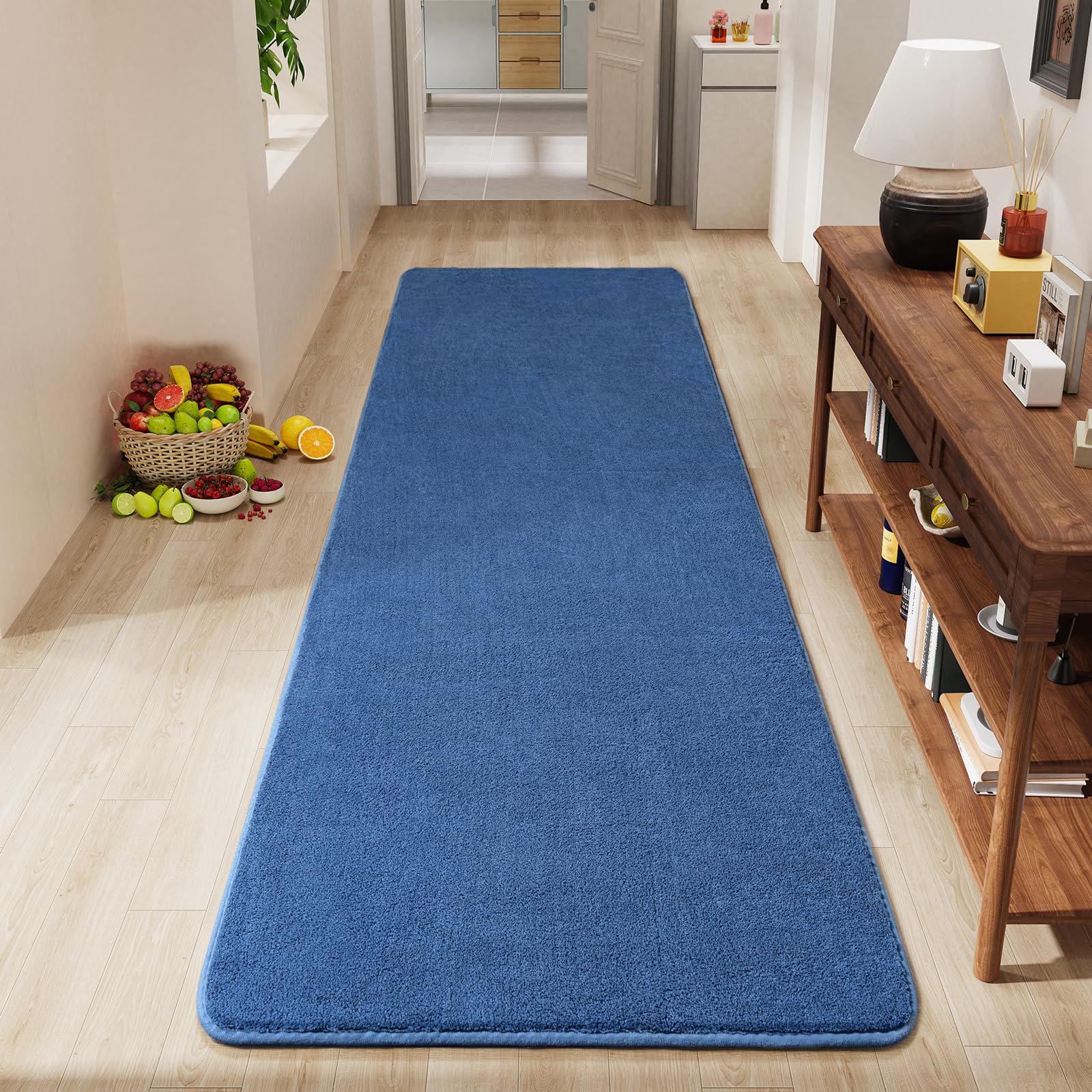Amearea Modern Soft Hallway Runner Rug, 2x6 Feet Washable Runner Rugs for Hallway, Blue Fluffy Rug Bedroom Bedside Rugs, Non Slip Memory Foam Rug
