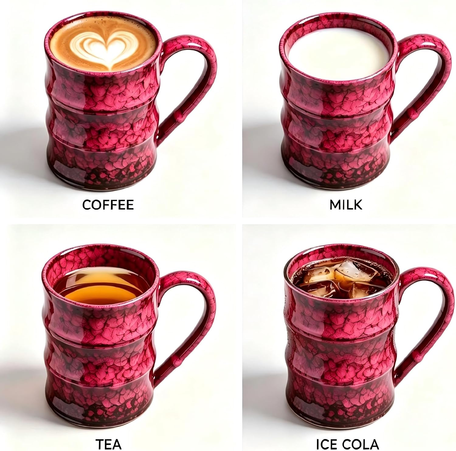 Handmade Artisan Ceramic Coffee cup,Unique Large Coffee Mug,Microwave Dishwasher Safe,Great Holiday Gift for Him/Her,Perfect Office Desk Essential (Bamboo Red, 20, Fluid Ounces)