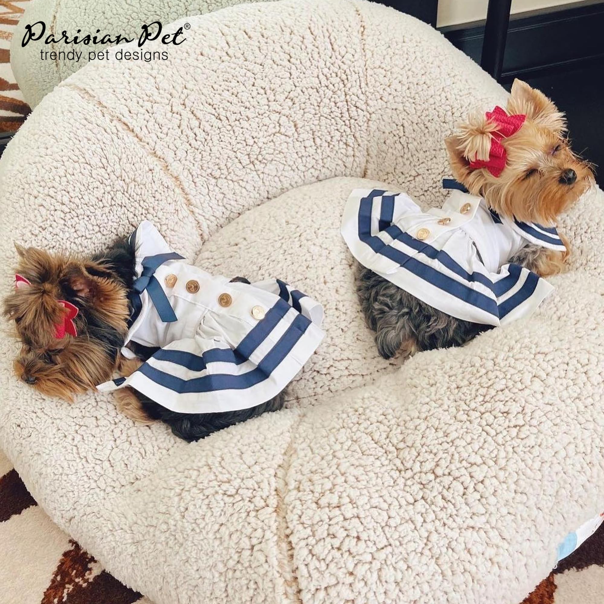 Parisian Pet Dog Dress Sailor White Summer Clothes Outfit for Girl Puppy, Dogs and Cats, XL