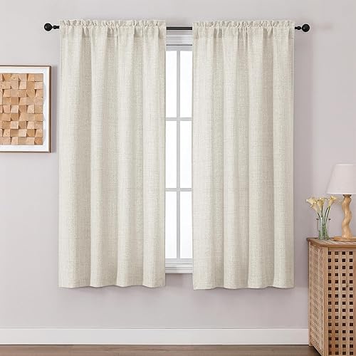 Chyhomenyc Natural Curtains 63 Inch Length 2 Panels, Light Filtering Faux Linen Textured Soft Airy Living Room Curtain, Elegant Rod Pocket Window Curtains for Bedroom, Each 42" Wx63 L, 2PCS