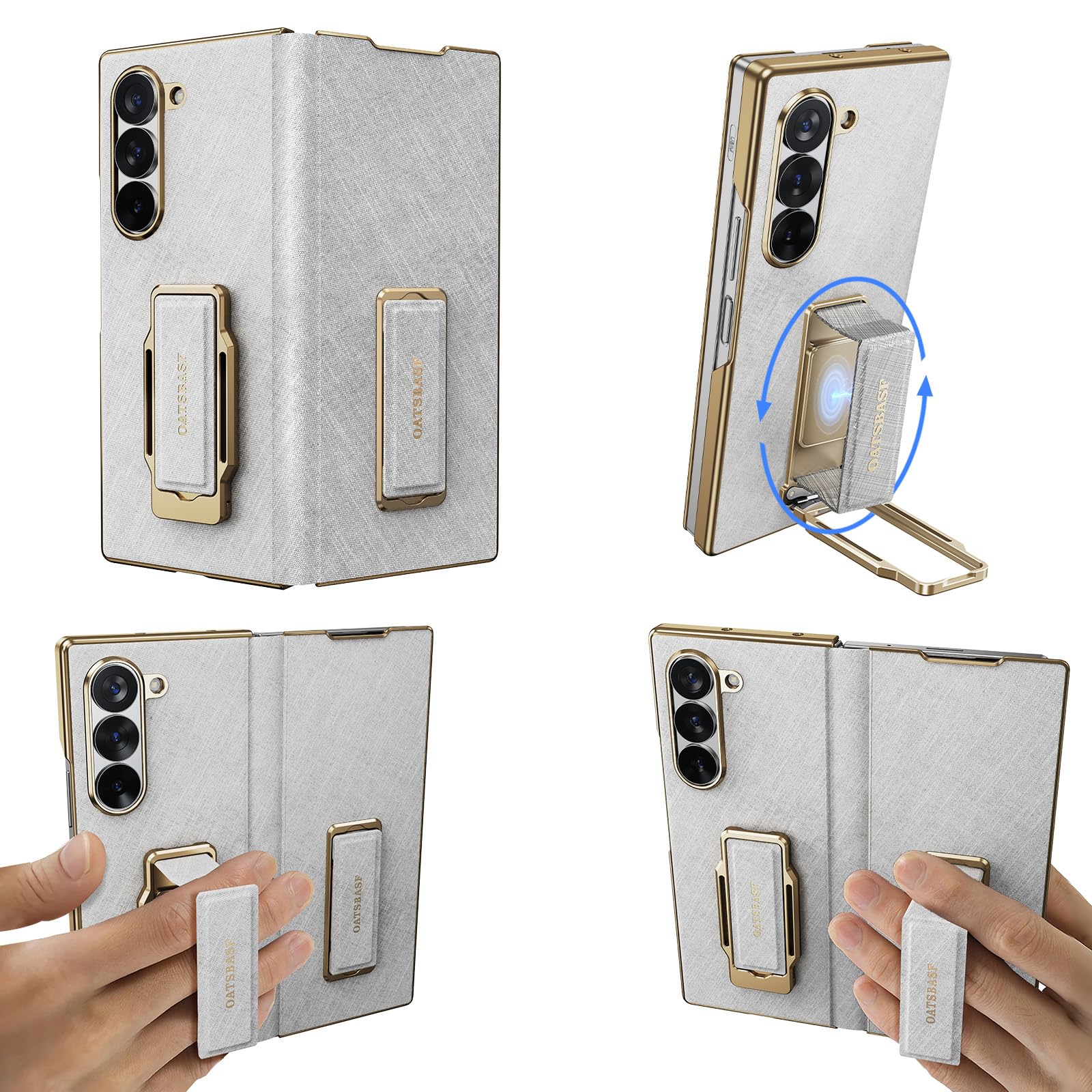 Skórzane etui do Samsung Galaxy Z Fold 7 z uchwytem na telefon komórkowy, obrotowym o 360°, skórzane etui, pełna ochrona, odporne na uderzenia etui na telefon komórkowy, odporne na zarysowania