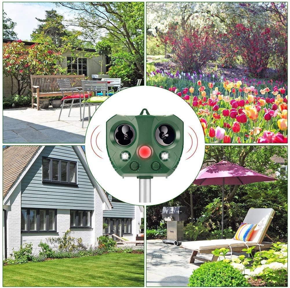 Repelente de Gatos, Repelente de Animales ultrasónico Solar Repelente de plagas al Aire Libre con Sensor de Movimiento y luz Intermitente para Gatos, Perros, pájaros, Ardillas,1pcs