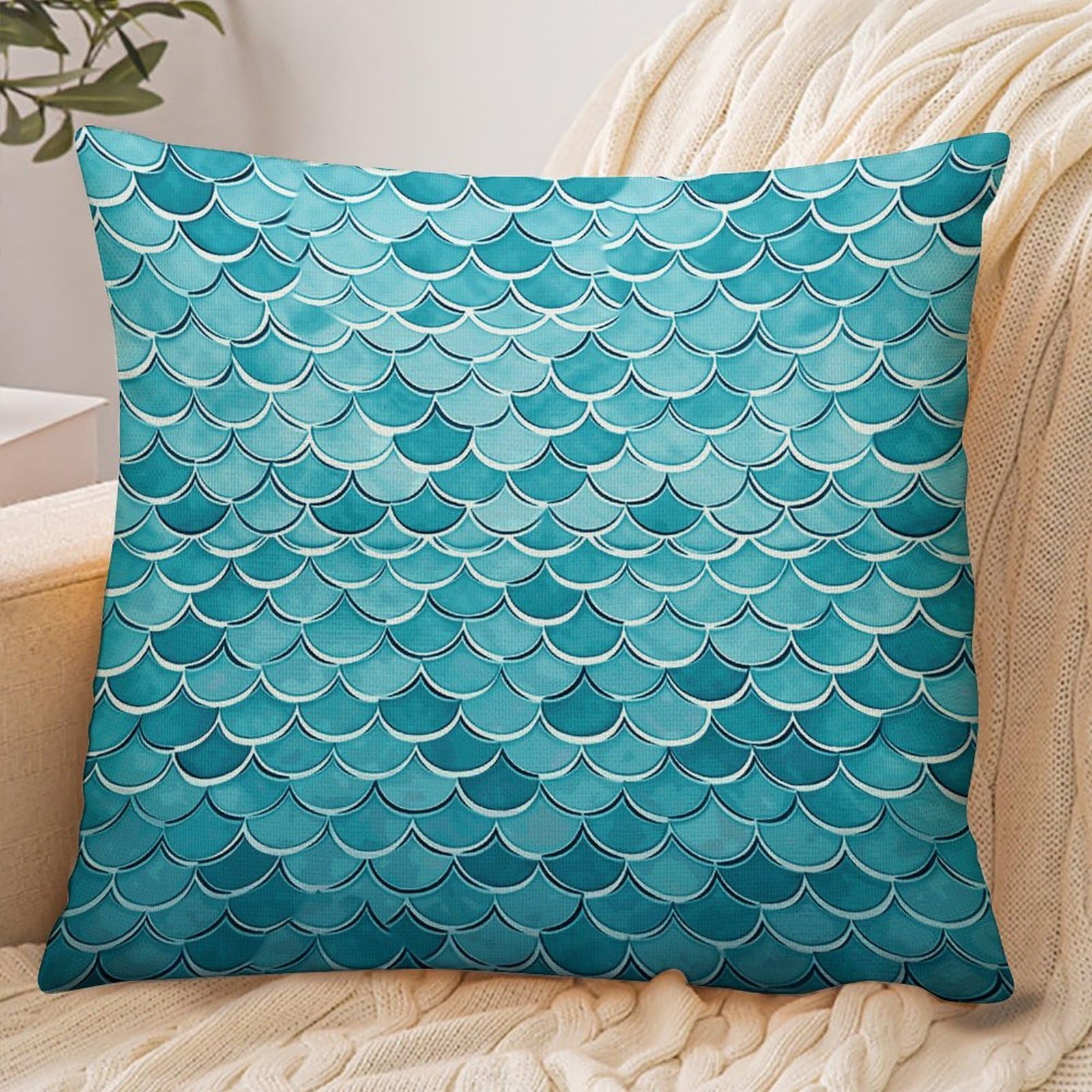 Fekiloot Style Blue Waves Squama Mermaid Scale Pillowcase Pillow Sham Pillow Case