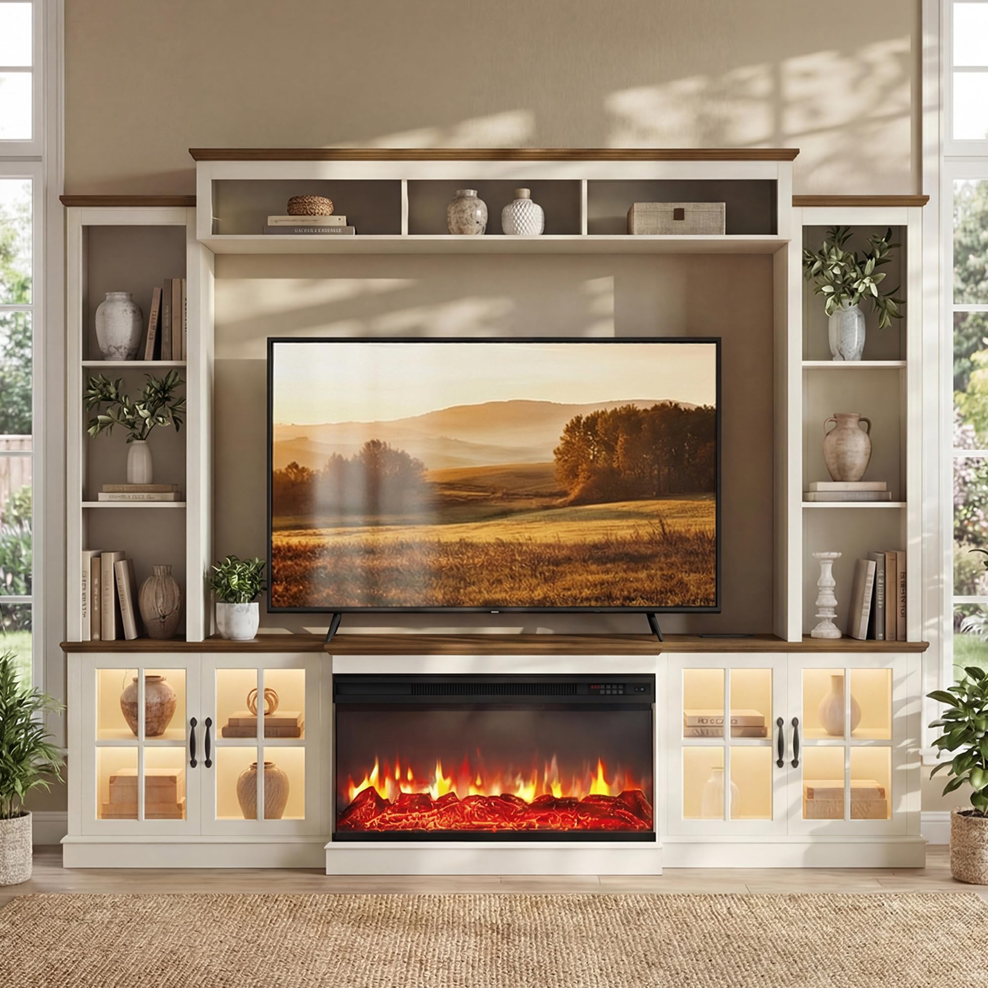 Nordivale 98 inch Farmhouse Fireplace TV Stand White